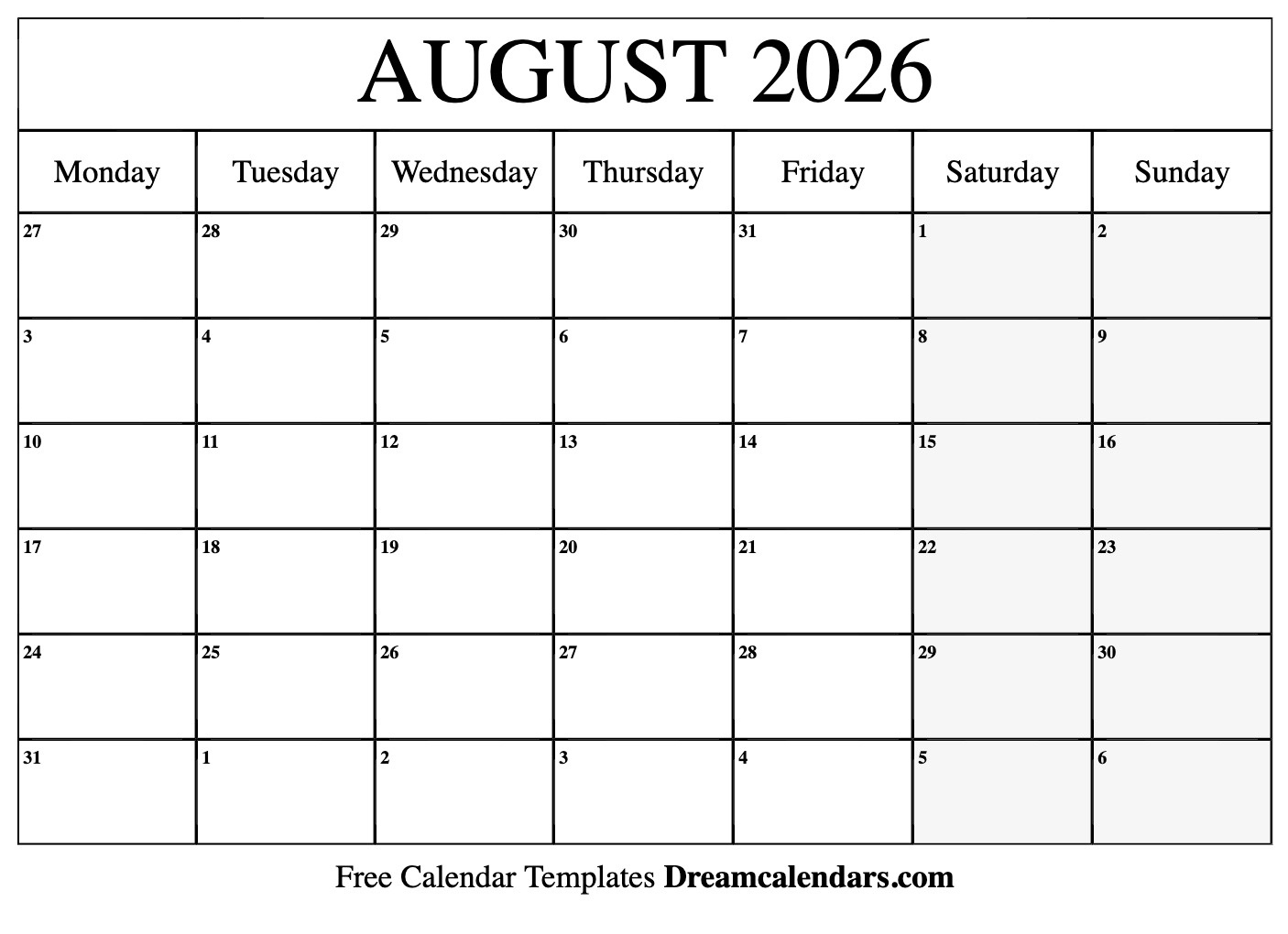 August 2026 Calendar - Free Printable With Holidays And Observances with regard to August 2026 Calendar