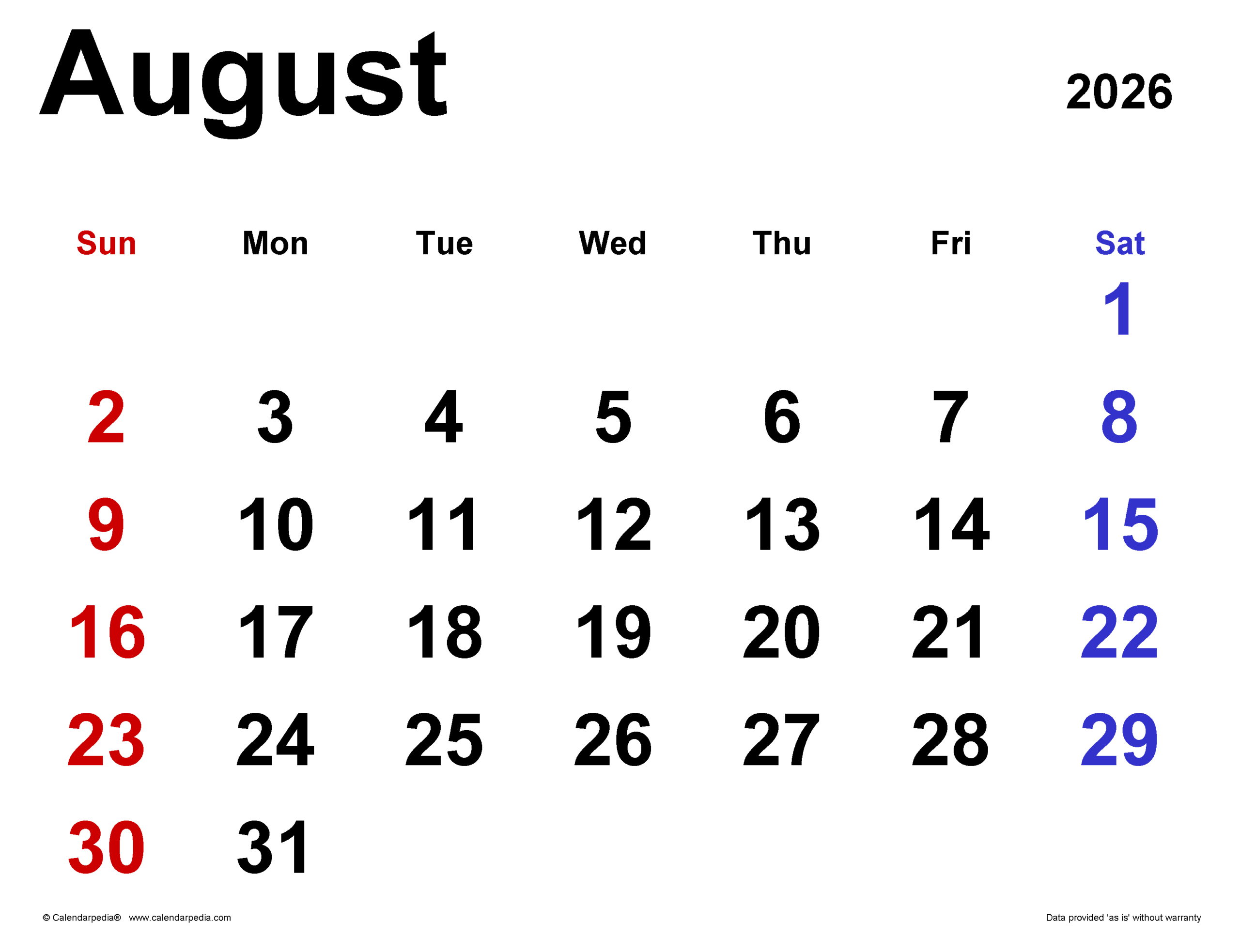 August 2026 Calendar | Templates For Word, Excel And Pdf for August 2026 Calendar