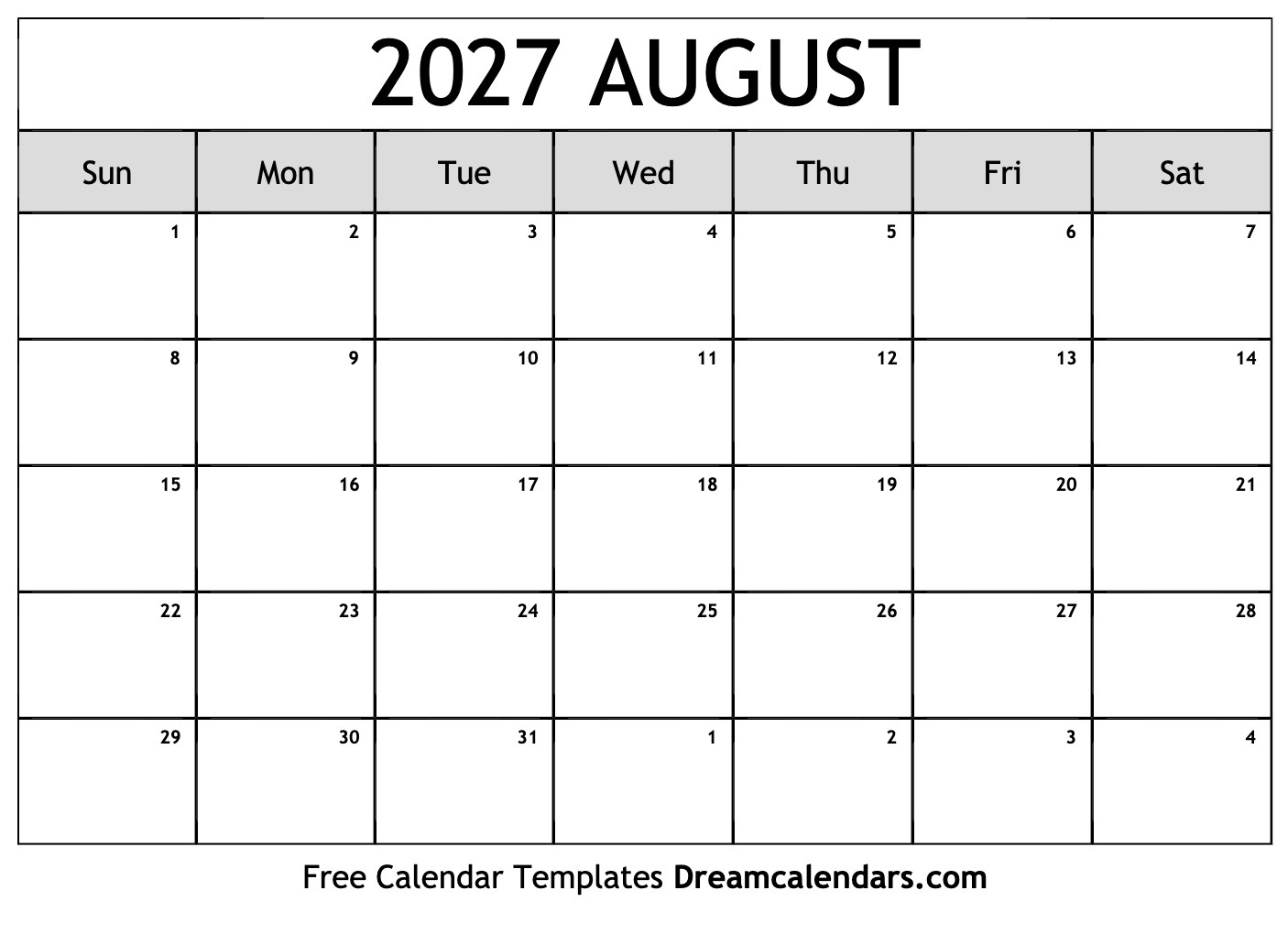 August 2027 Calendar - Free Printable With Holidays And Observances with regard to August 2027 Calendar