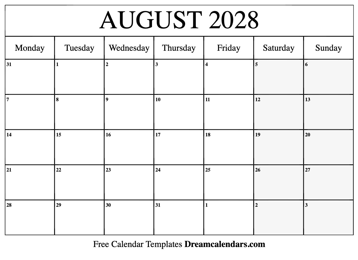 August 2028 Calendar - Free Printable With Holidays And Observances throughout August 2028 Calendar