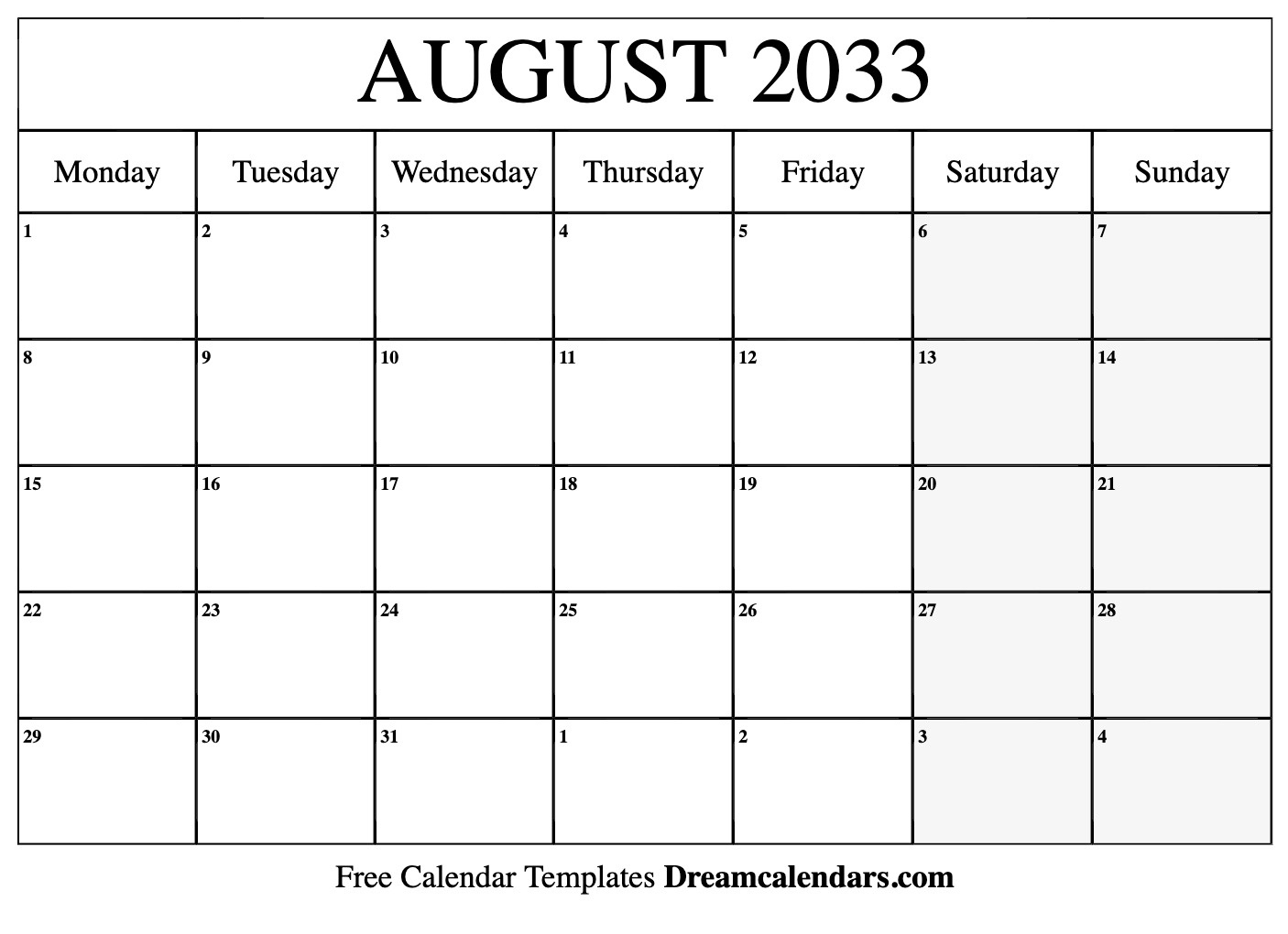 August 2033 Calendar - Free Printable With Holidays And Observances pertaining to August 2033 Calendar