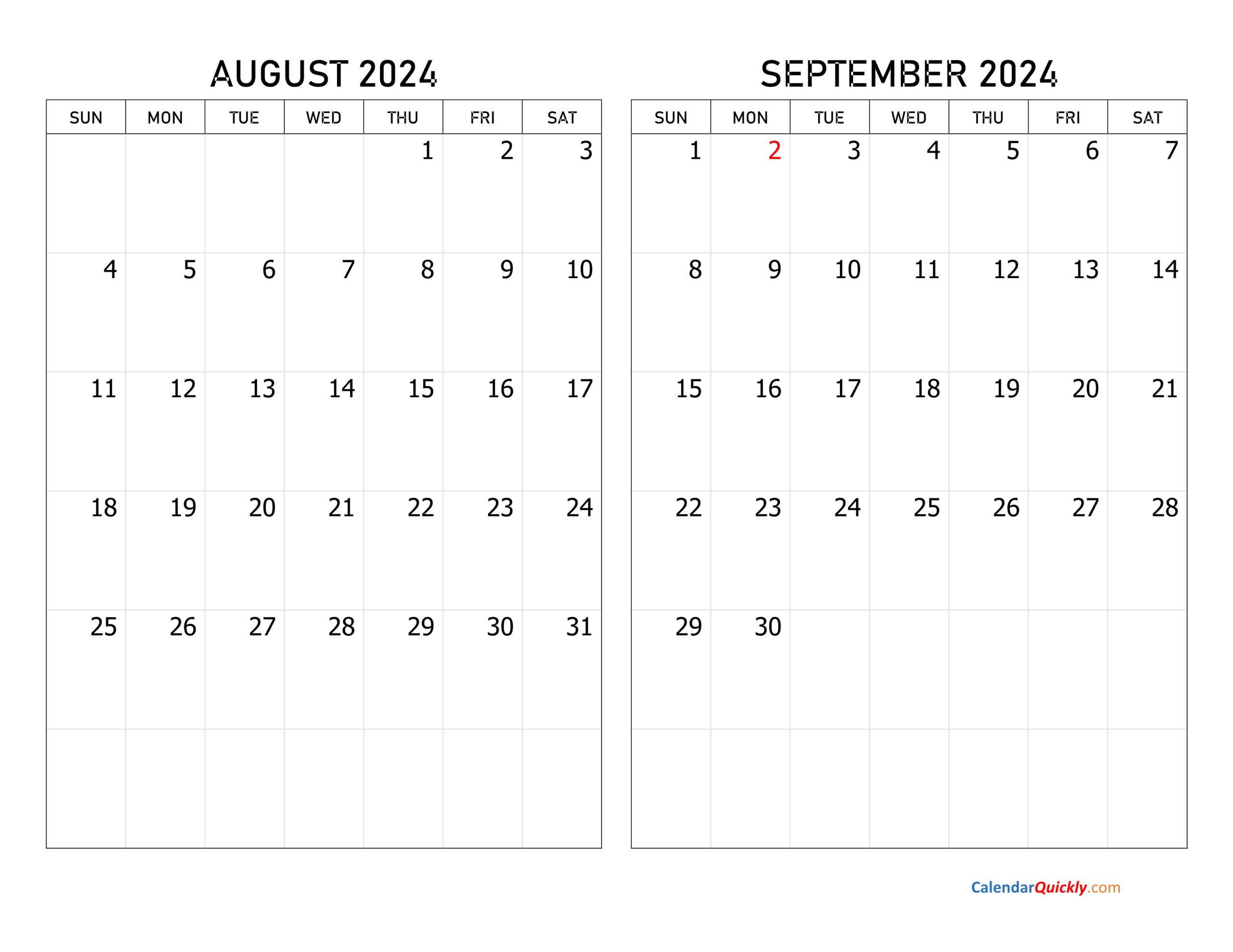 August And September 2024 Calendar | Calendar Quickly for August September Calendar 2024 Printable