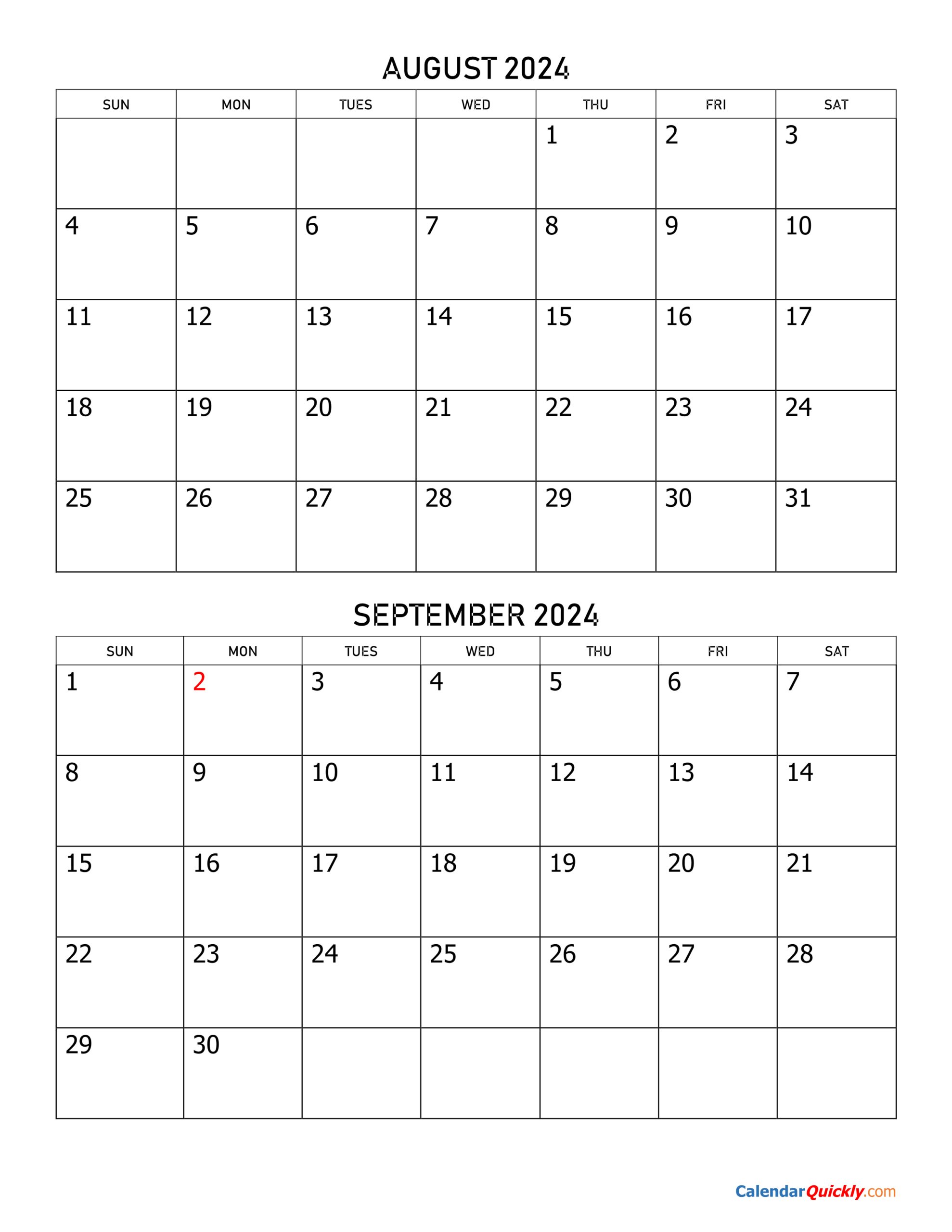 August And September 2024 Calendar | Calendar Quickly pertaining to Printable Monthly Calendar August And September 2024