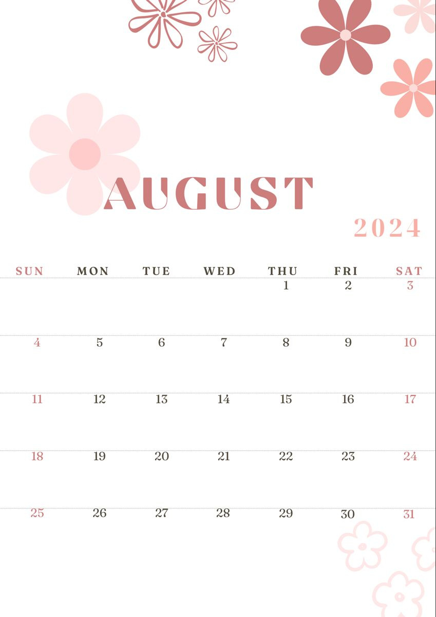 August Calendar 2024, August Calendar, Calendar Background, Study with Aesthetic August Calendar 2024