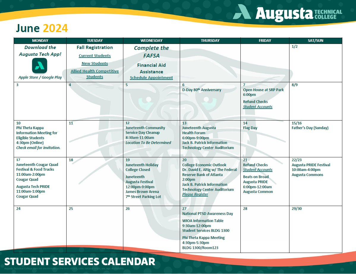 Augusta Technical College On X: &quot;Welcome To June! Summer Semester inside Augusta Tech Calendar 2024