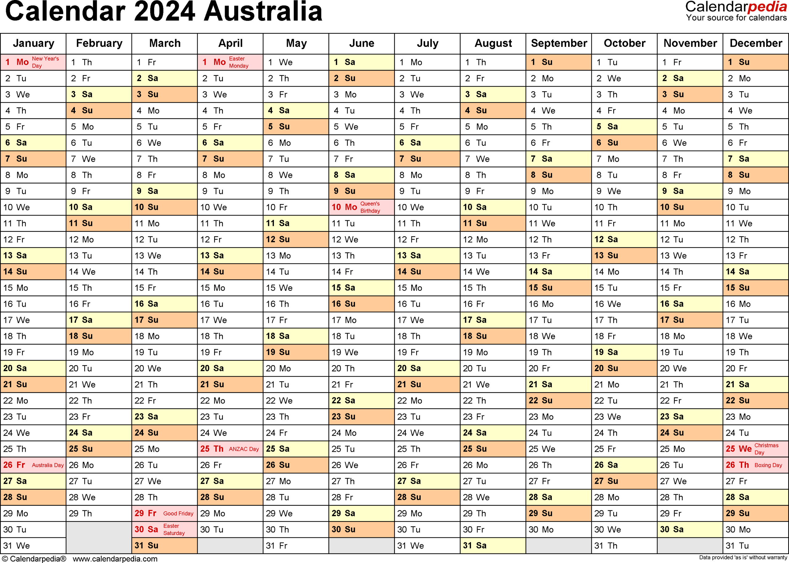 Australia Calendar 2024 - Free Printable Pdf Templates inside Free Printable Australian Calendar 2024