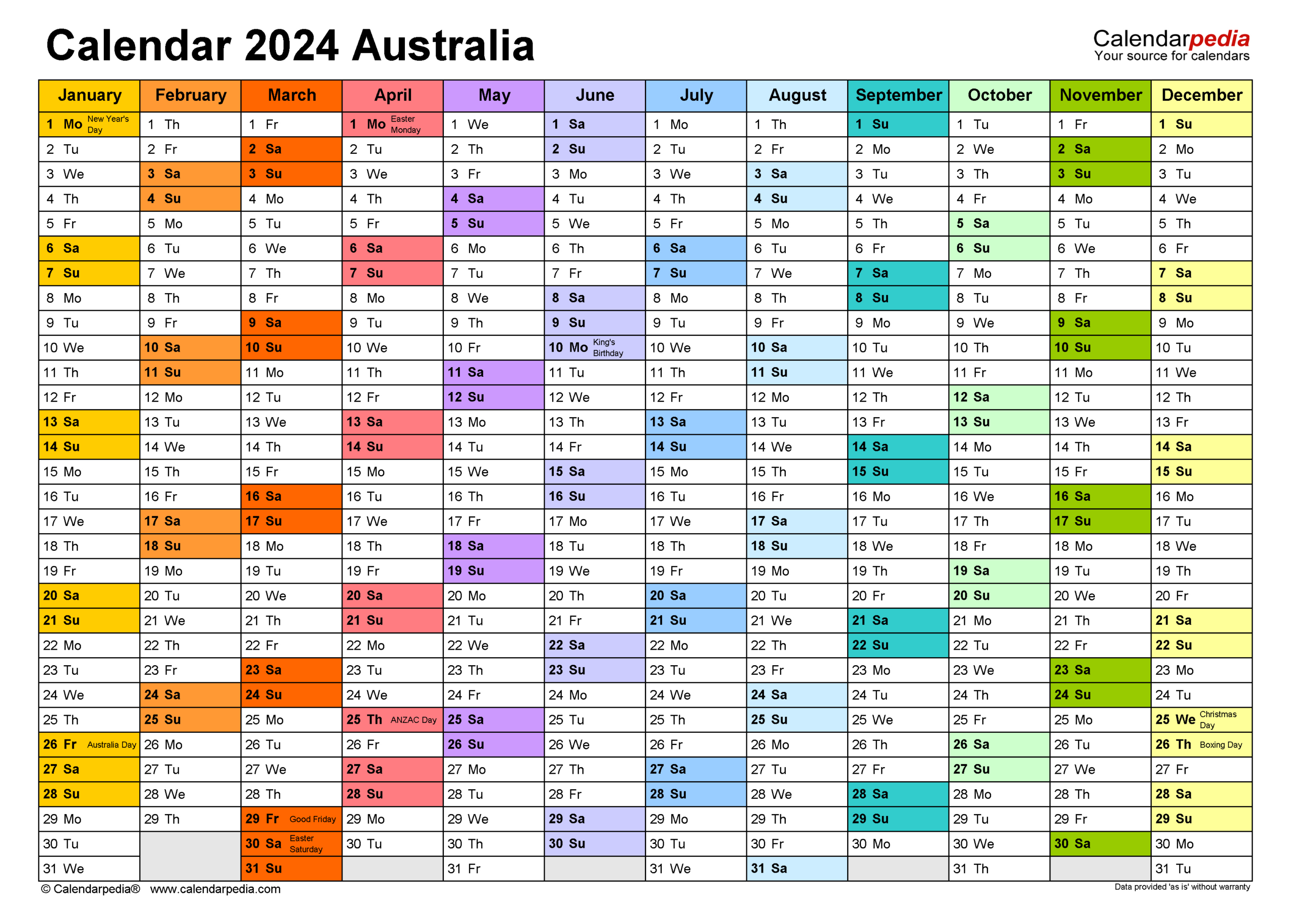 Australia Calendar 2024 - Free Printable Pdf Templates inside Free Printable Australian Calendar 2024