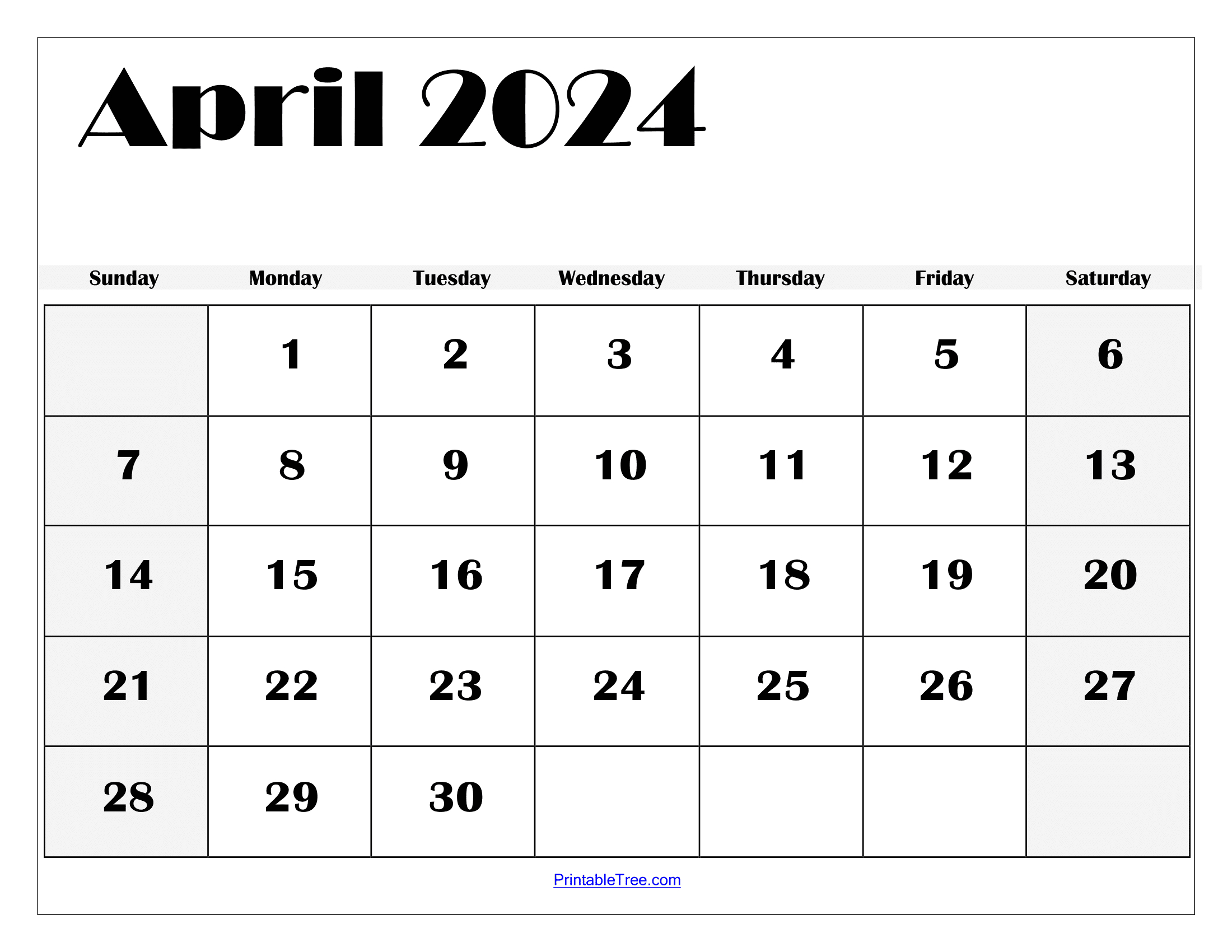 Blank April 2024 Calendar Printable Pdf Template With Holidays with Free Printable Black And White April 2024 Calendar With Holidays