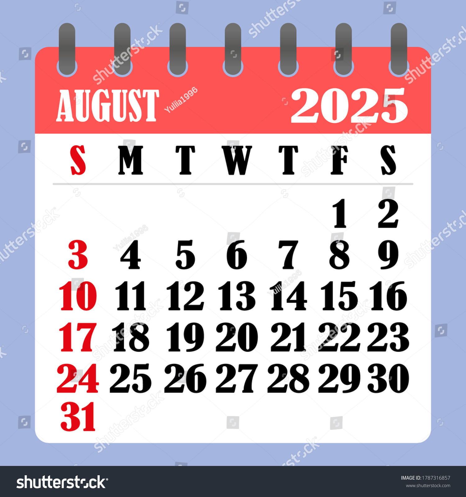 Briefkalender Für August 2025. Die Woche: Stock-Vektorgrafik pertaining to 2025 August Calendar