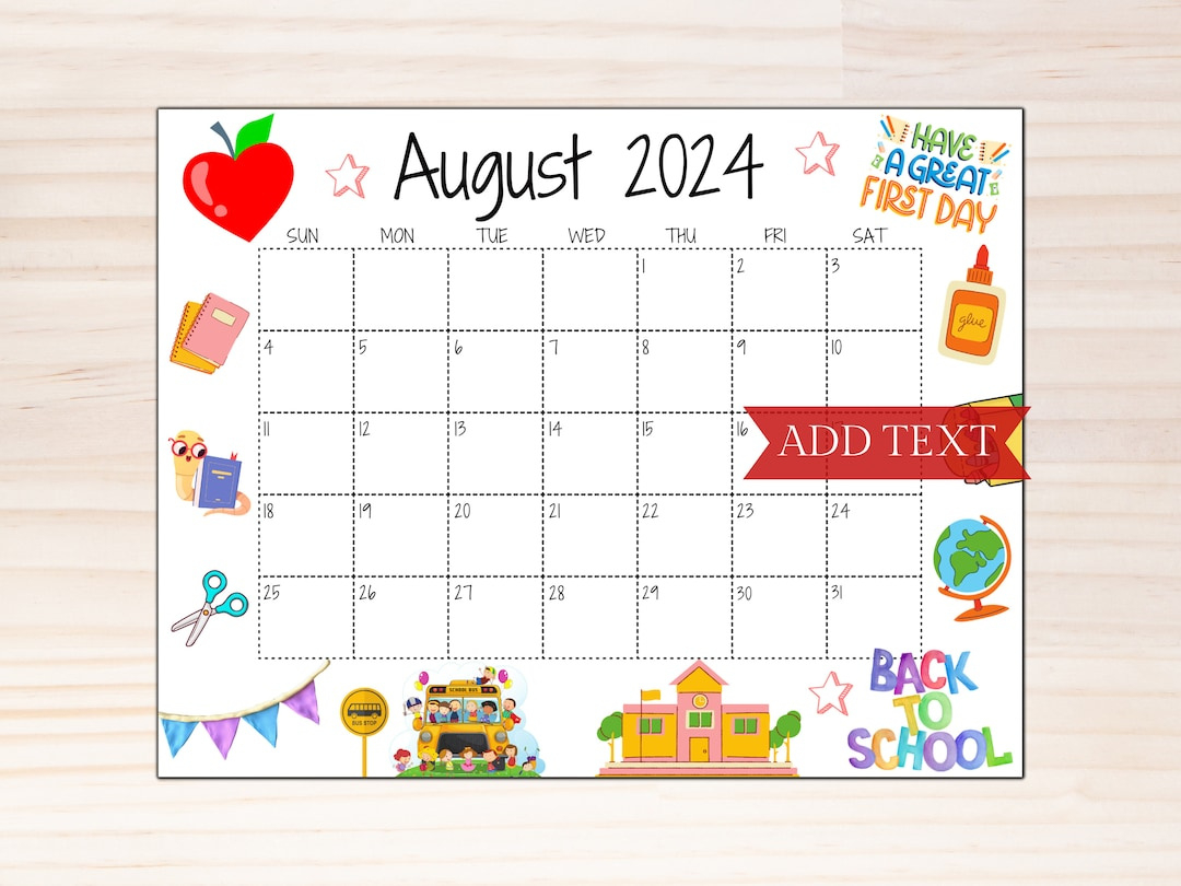 Editable August 2024 Calendar, Printable Calendar 2024, Back To within August Calendar Clipart 2024