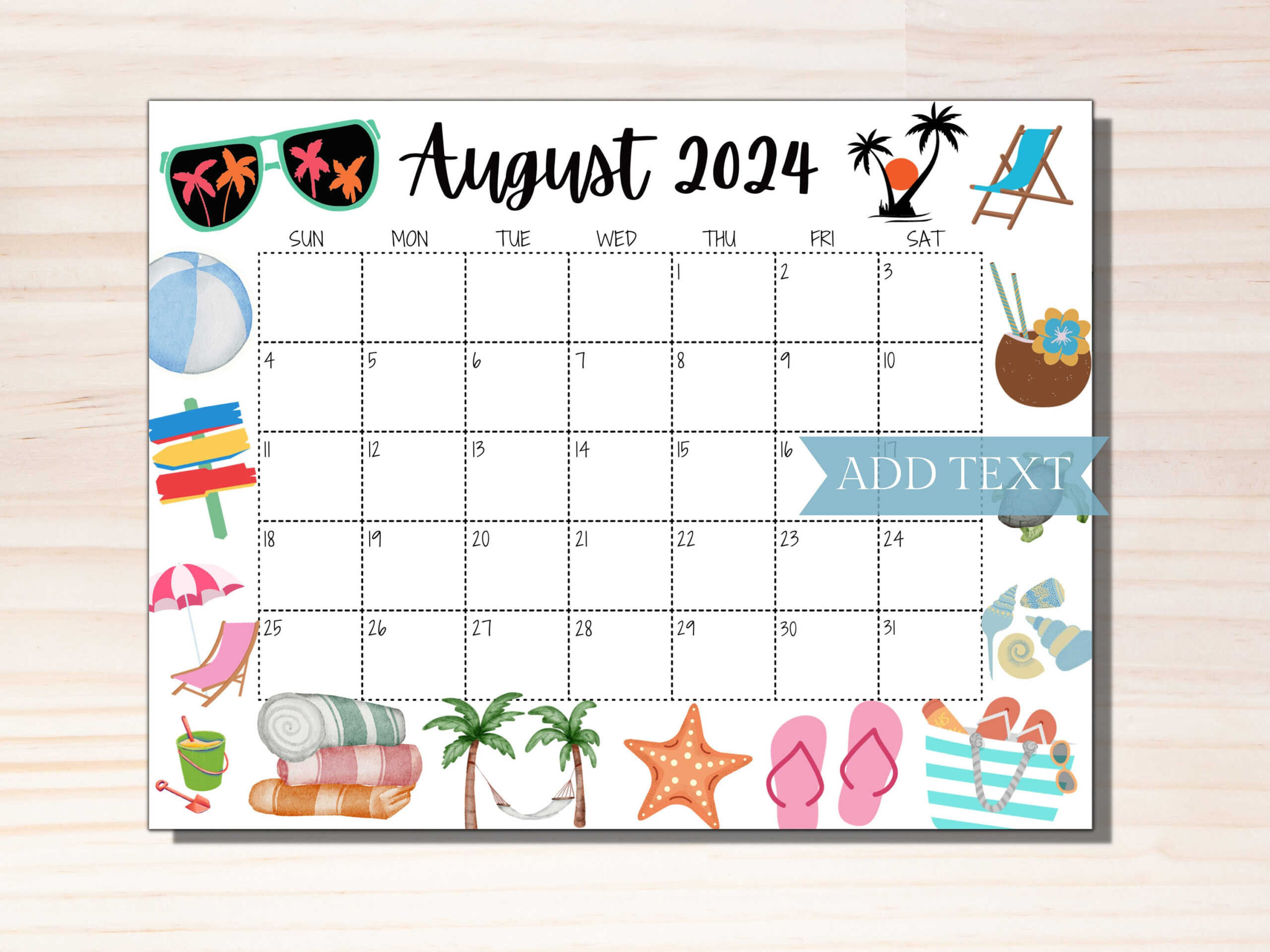 Editable August 2024 Calendar, Printable Calendar 2024, Summer for August 2024 Calendar Editable