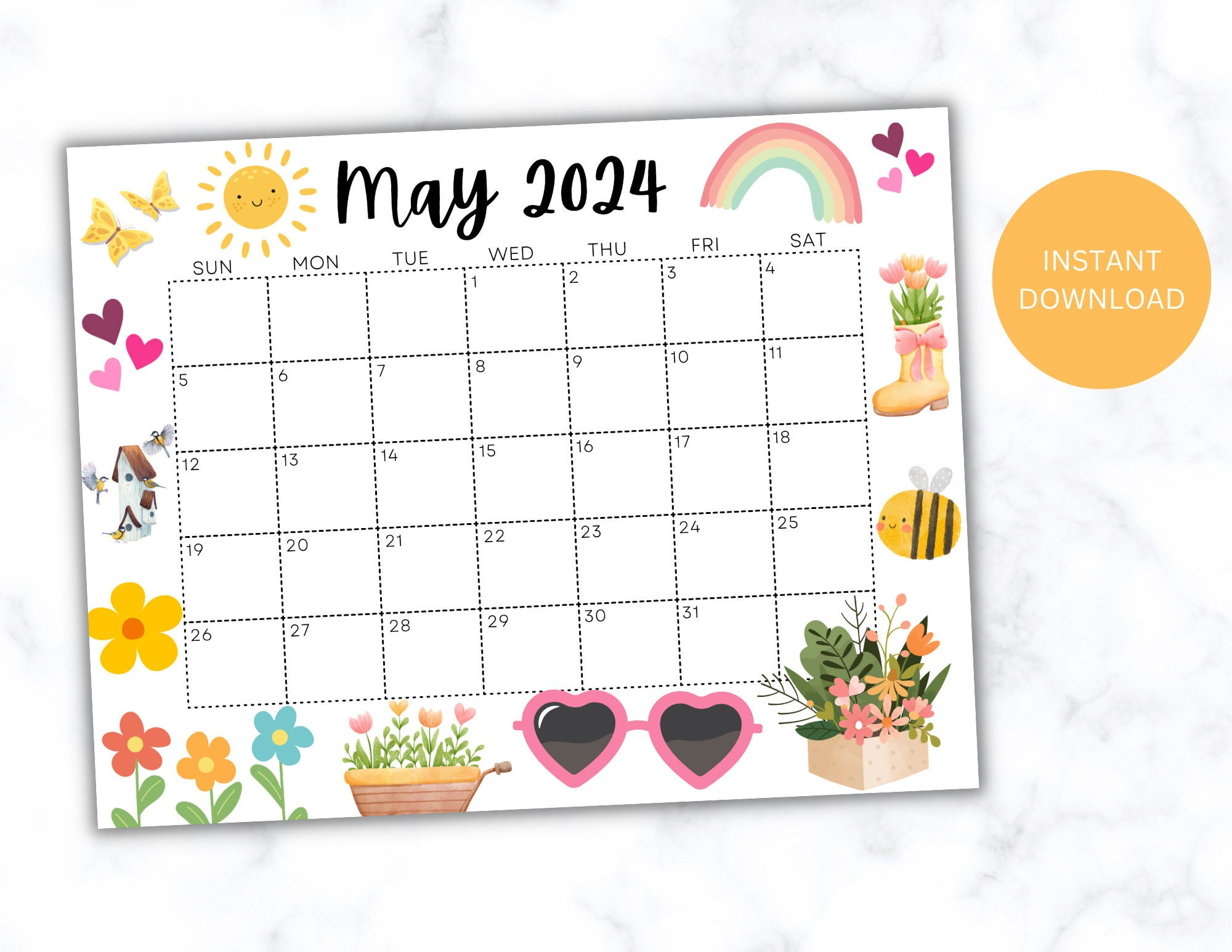 Editable May 2024 Calendar, Printable Calendar 2024, Spring with regard to Free Printable Calendar 2024 May