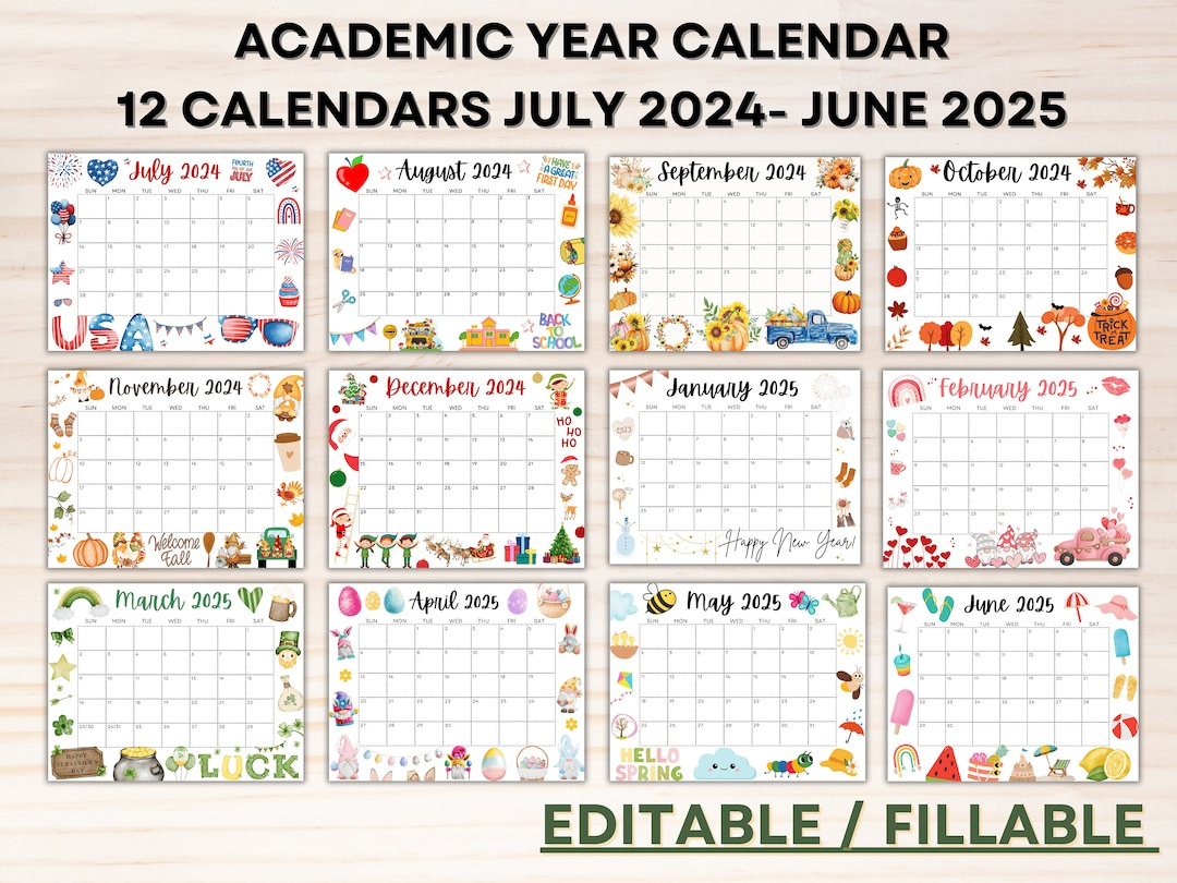 Editable School Calendar 2024-2025 From July To June Printable with regard to Printable Monthly Calendar August 2024-June 2025