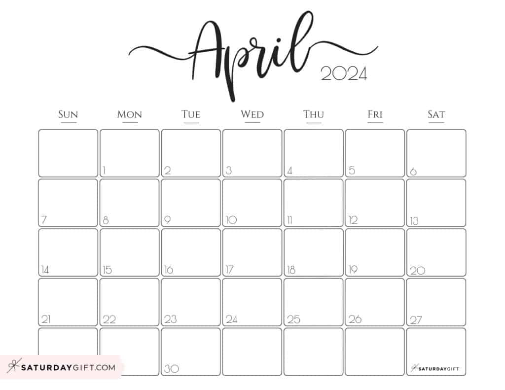 Elegant Printable Calendar 2024Saturdaygift - Readers&amp;#039; Favorite in Free Printable Bullet Journal Calendar April 2024