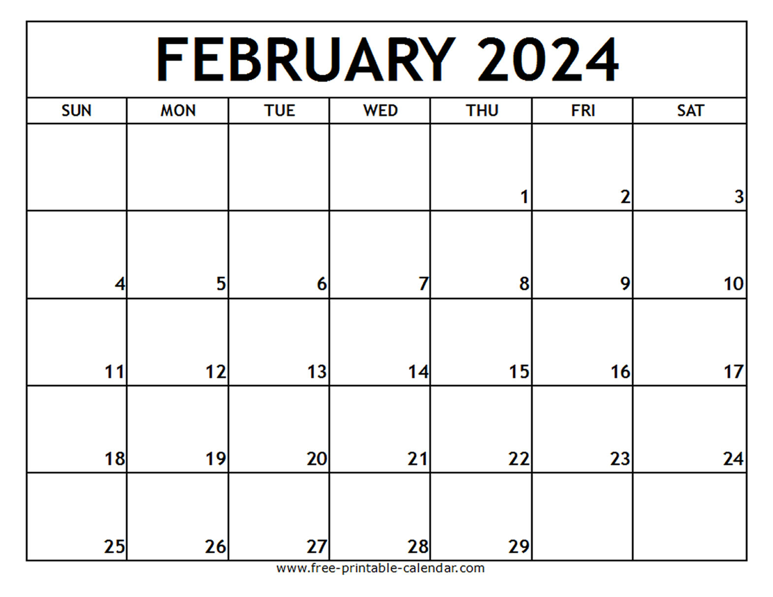 February 2024 Printable Calendar - Free-Printable-Calendar with Free Printable Blank February Calendar 2024