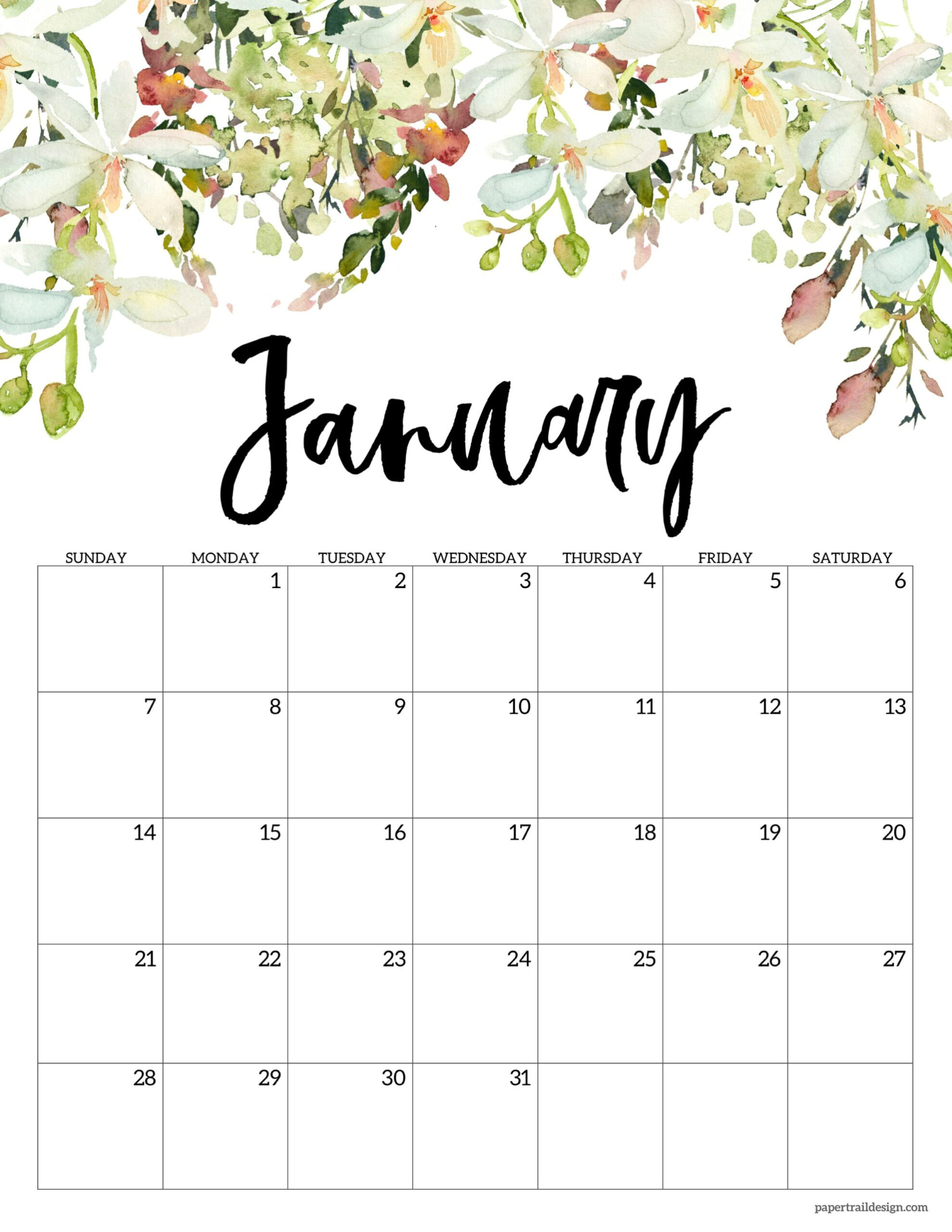 Floral Calendar Printable - 2024 - Paper Trail Design with regard to Free Printable Calendar 2024 Floral