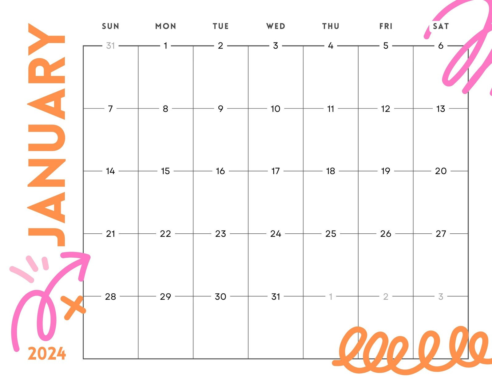 Free And Editable January 2024 Calendar Templates | Canva in Free Printable And Writable Calendar 2024