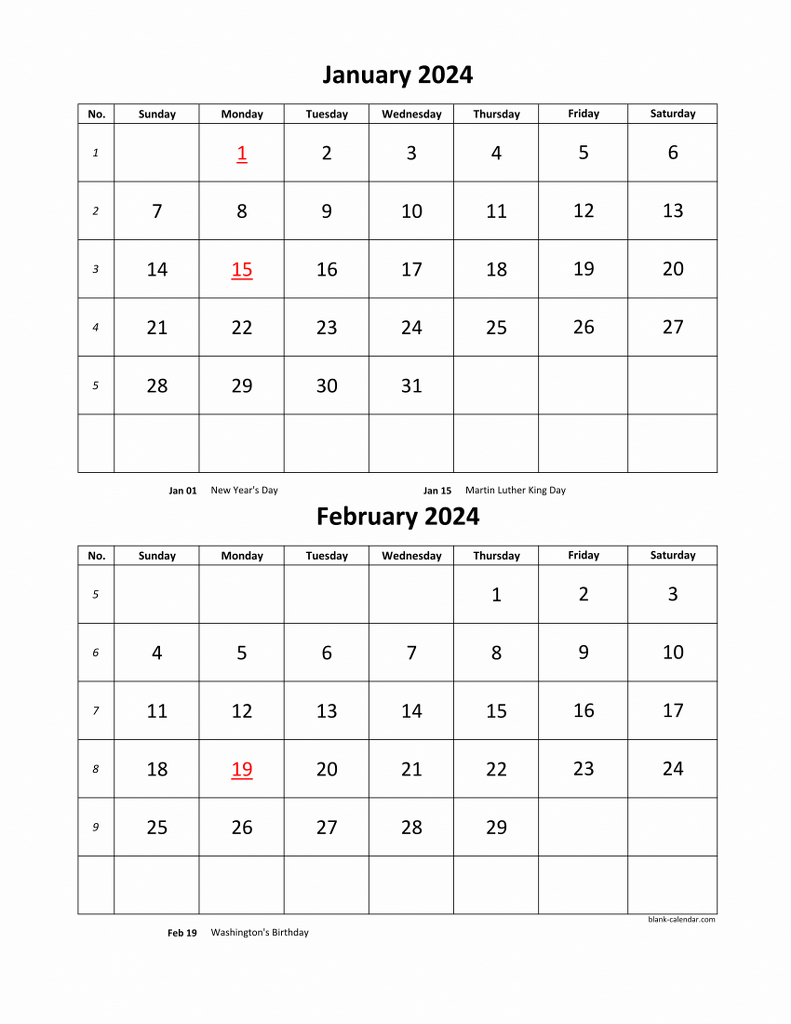 Free Download Printable Calendar 2024, 2 Months Per Page, 6 Pages intended for Free Printable Calendar 2024 Two Page Per Month