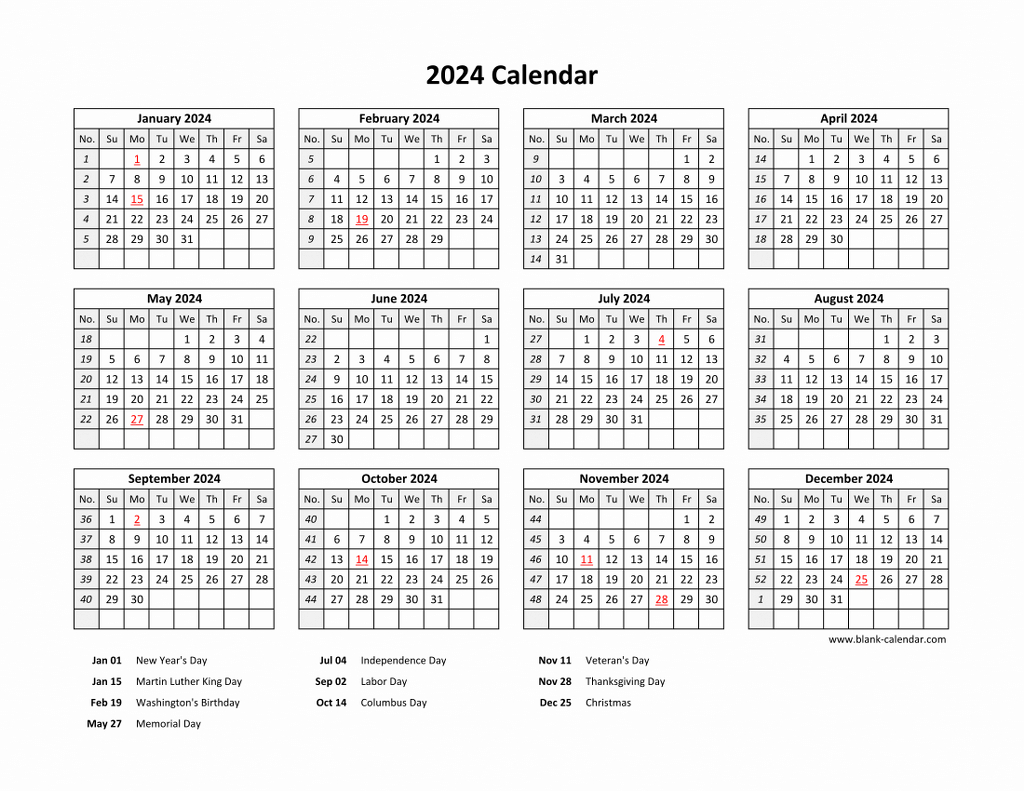 Free Download Printable Calendar 2024 With Us Federal Holidays regarding Free Printable Calendar 2024 With Holidays