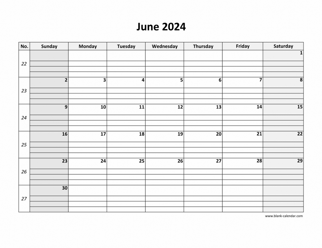 Free Download Printable June 2024 Calendar, Large Box Grid, Space throughout Free Printable Big Grid June 2024 Calendar