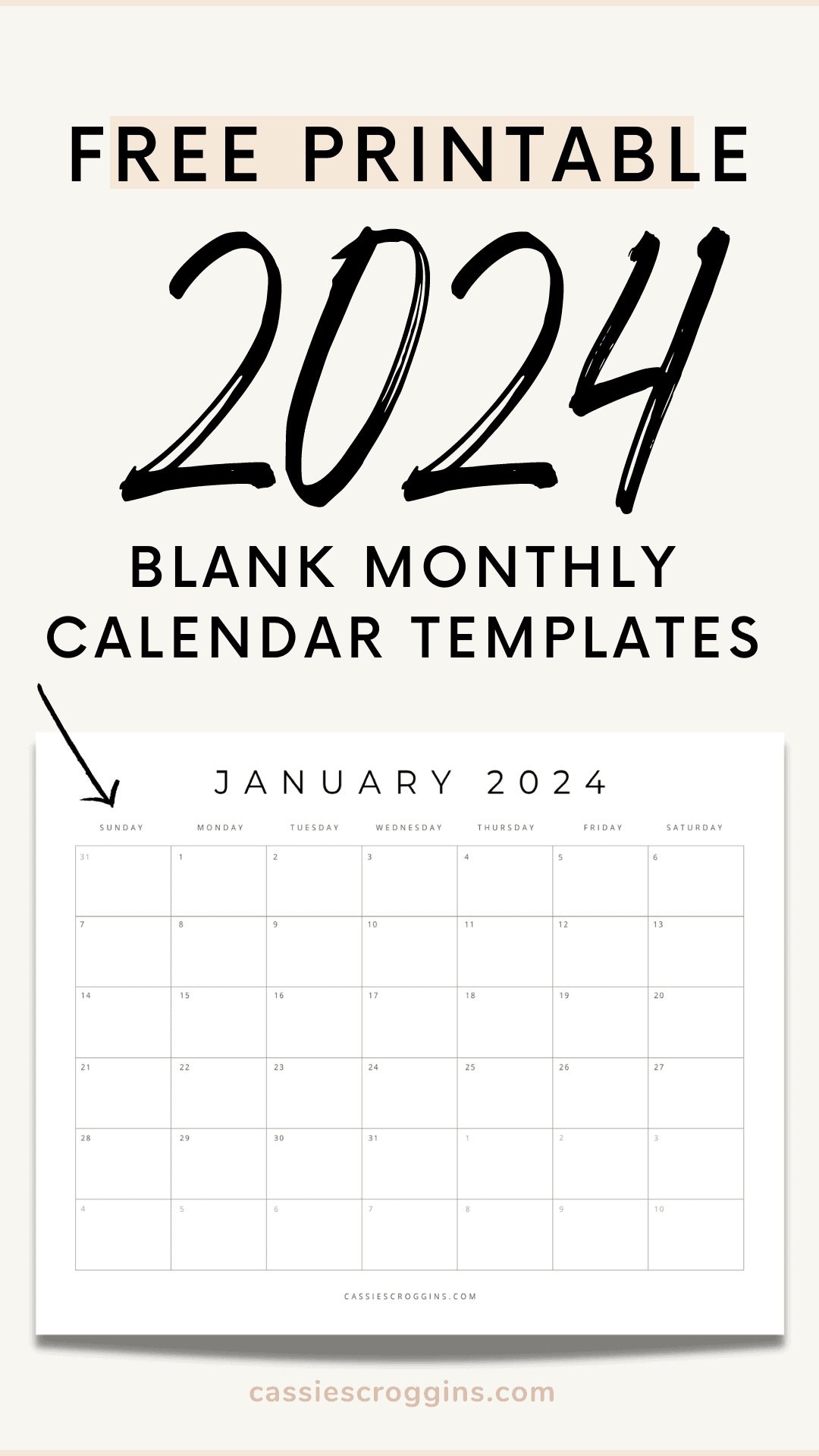 Free Printable 2024 Blank Calendar Templates (All 12 Months) for Free Printable Calendar 2024 For Sample