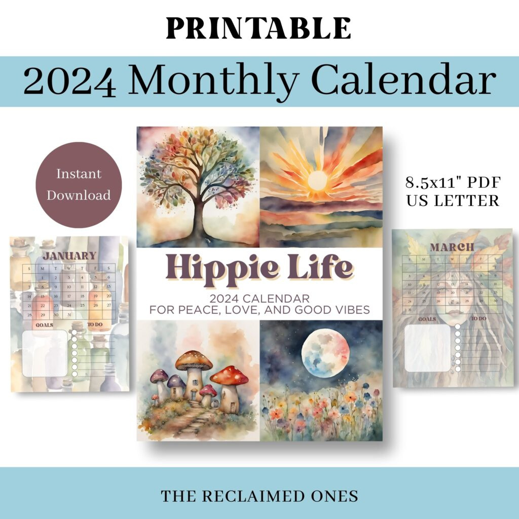 Free Printable 2024 Calendar - Boho Style - Little Mager House inside Free Printable Calendar 2024 October Hippie