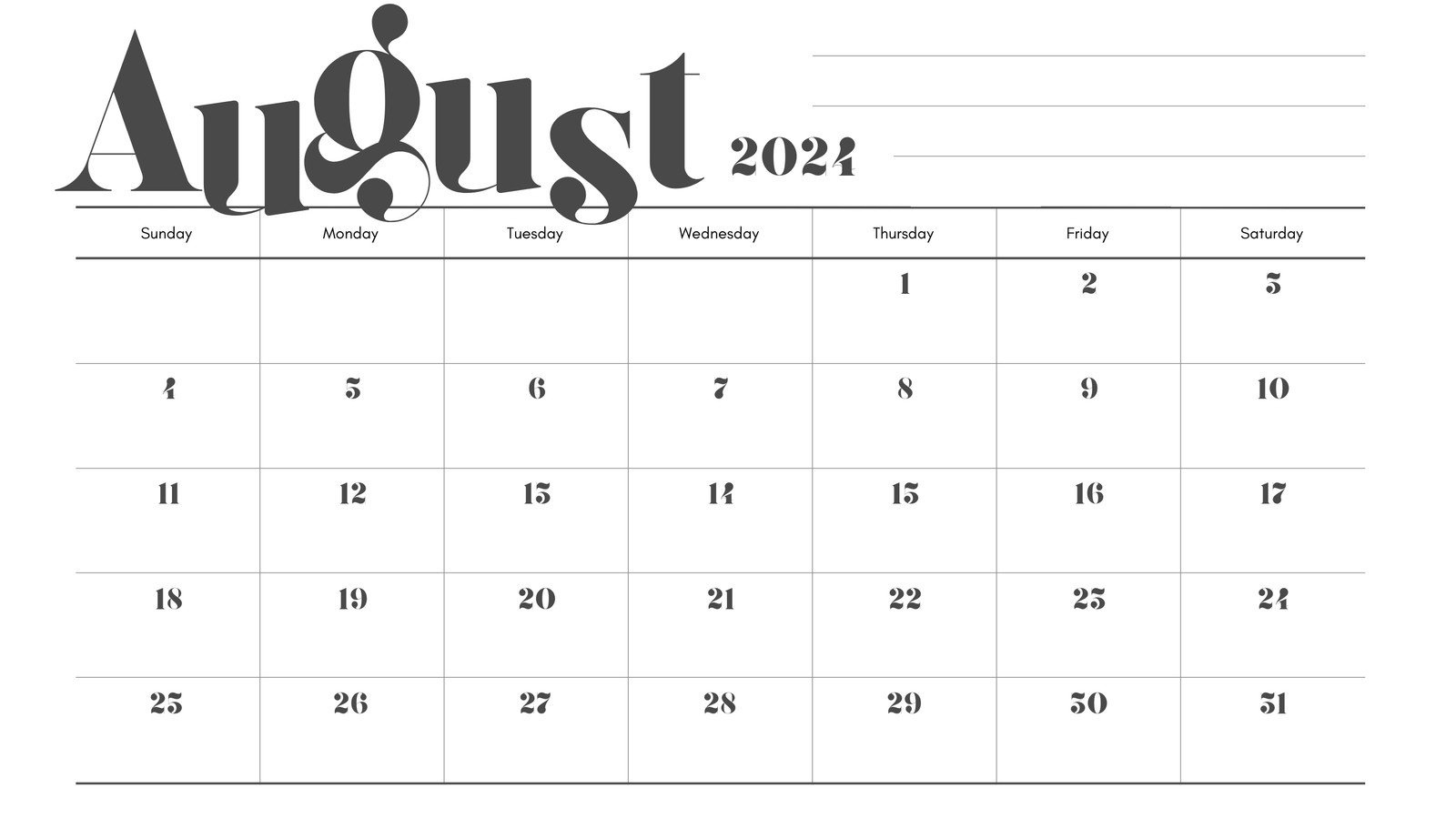 Free Printable August 2024 Calendar Templates | Canva throughout August Calendar Of 2024