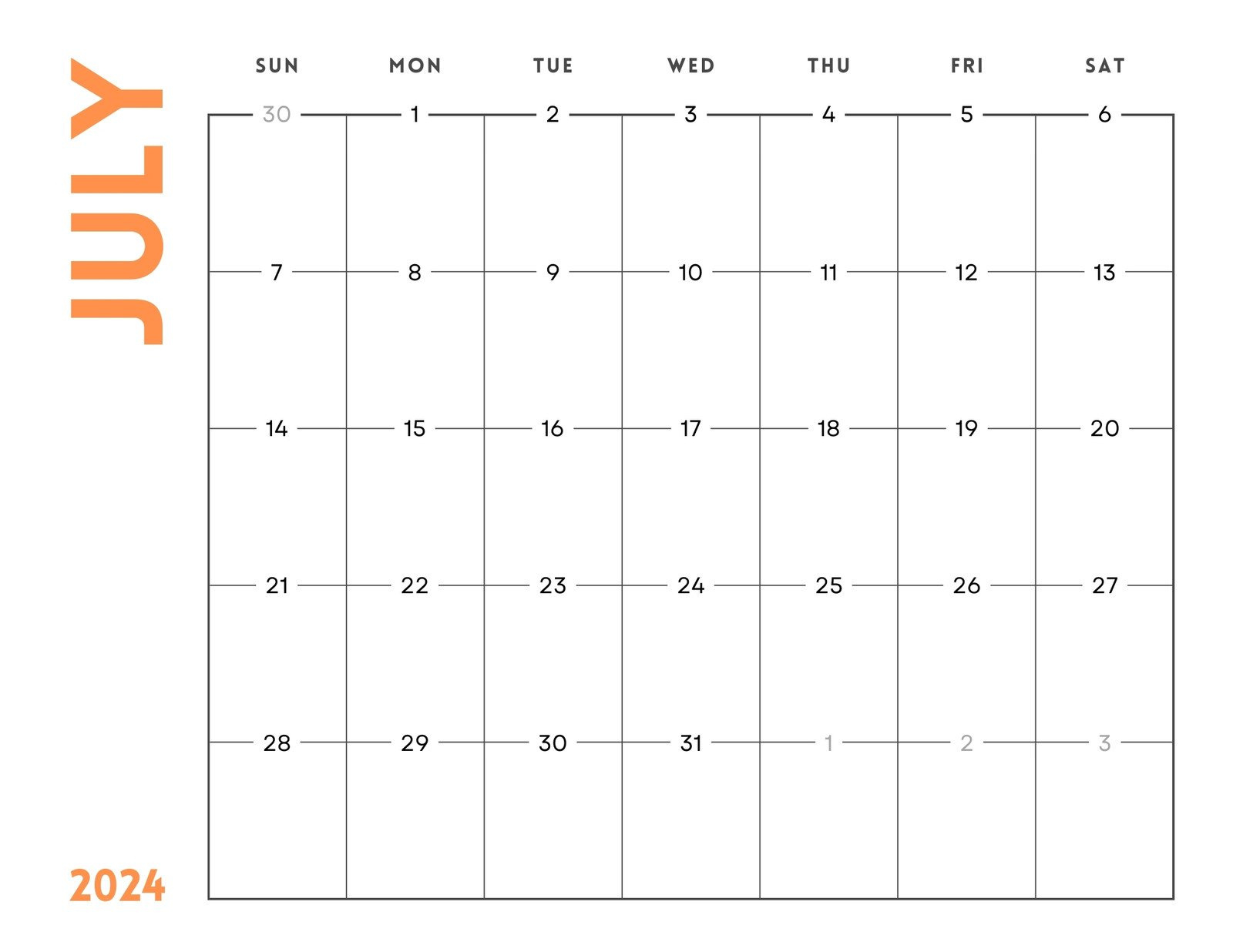 Free Printable, Custom July 2024 Calendar Templates | Canva within Free Printable Blank July Calendar 2024