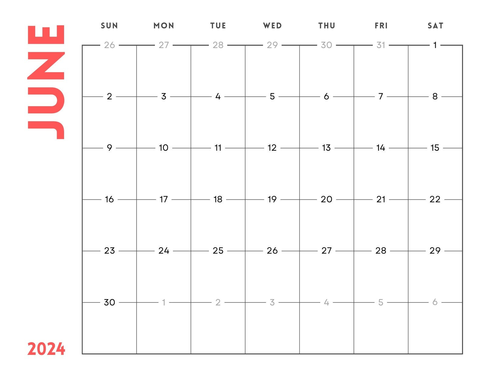 Free Printable, Custom June 2024 Calendar Templates | Canva pertaining to Free Printable Big Grid June 2024 Calendar