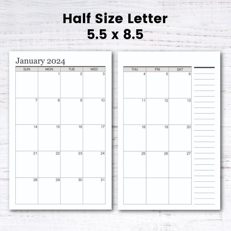 Free Printable Half Size 2024 Calendar — Krafty Planner with Free Printable Calendar 2024 Half Page