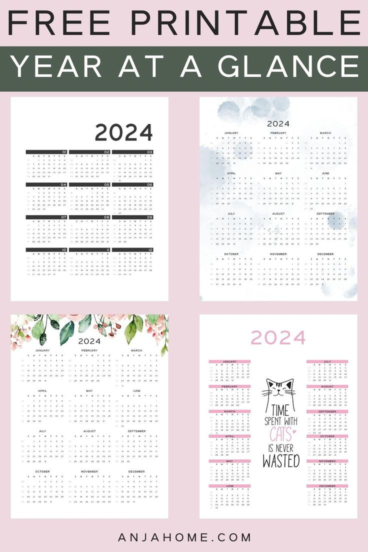 Free Printable Yearly Calendars, 2024 Year At A Glance, Bullet intended for Free Printable Calendar 2024 Bullet Journal