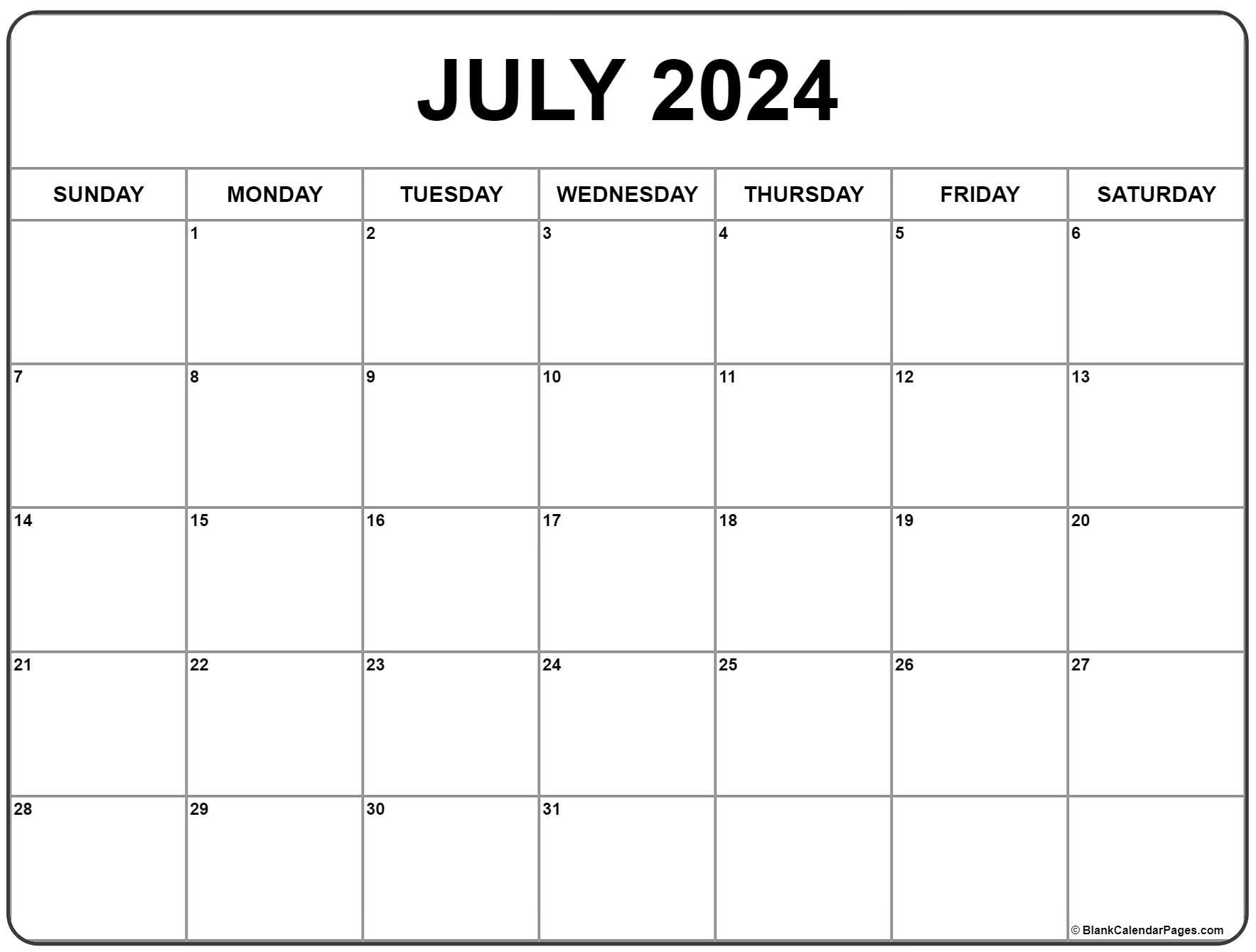 July 2024 Calendar | Free Printable Calendar in Free Printable Calendar 2024 June July