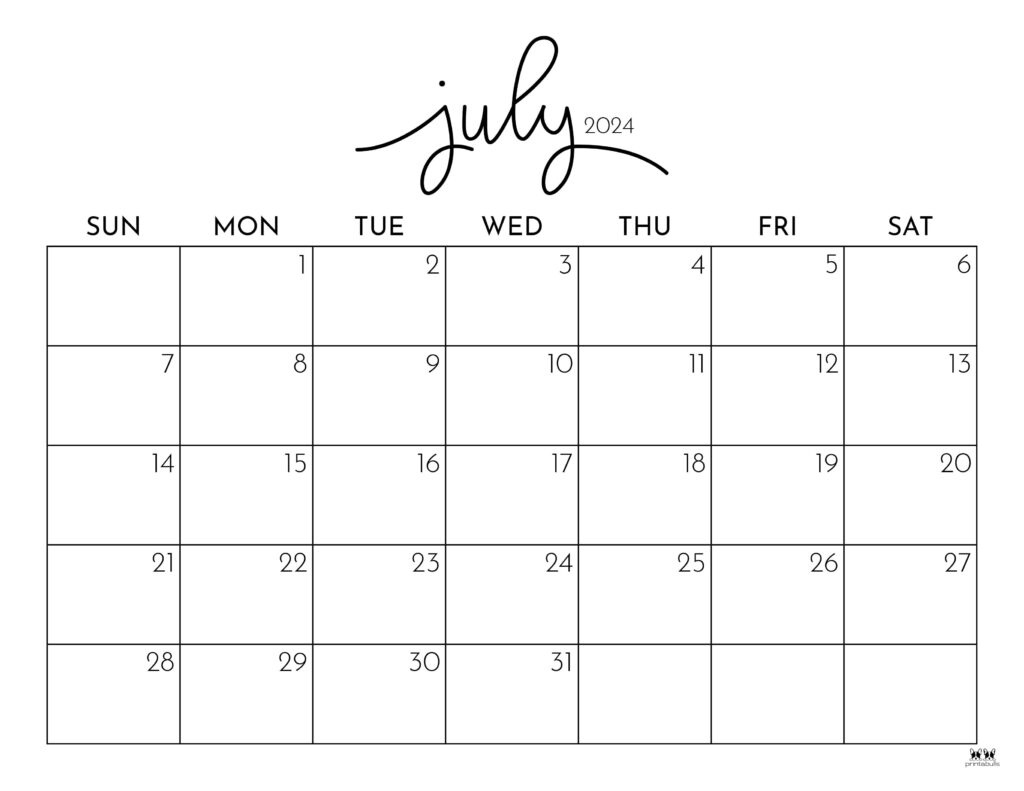 July 2024 Calendars - 50 Free Printables | Printabulls throughout Free Printable July And August 2024 Calendar