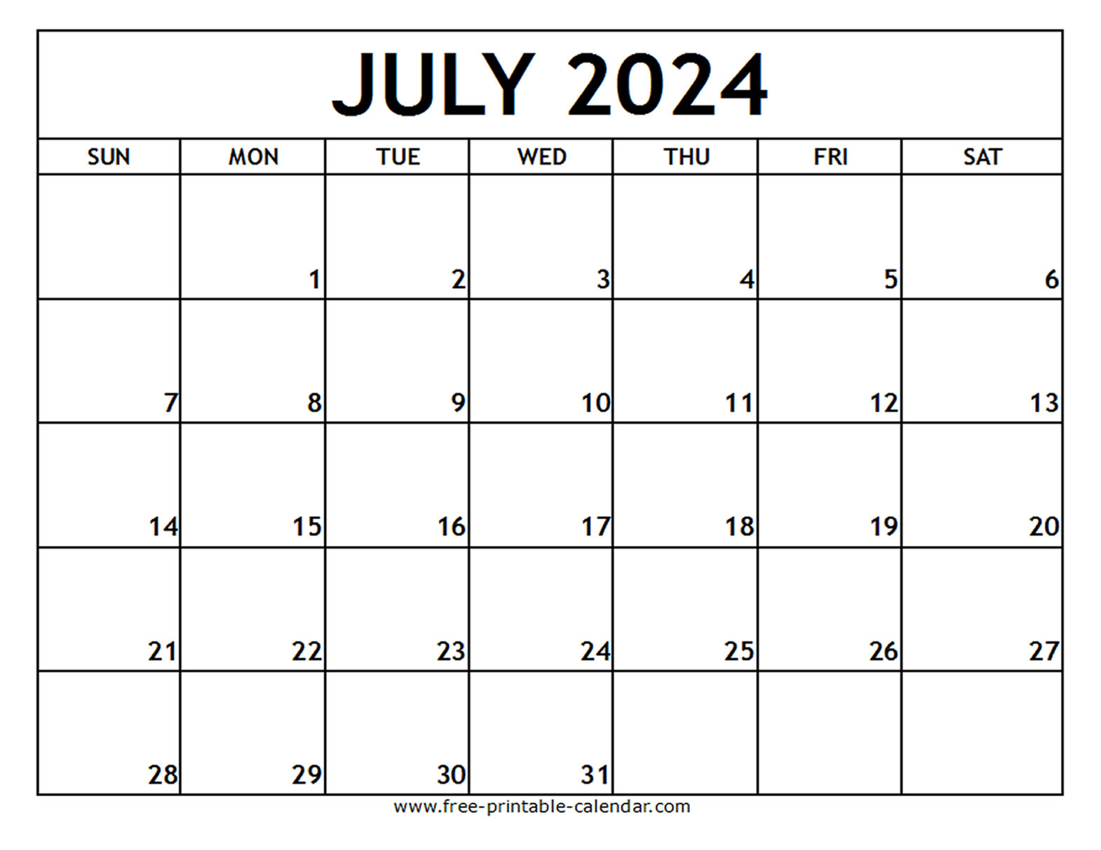 July 2024 Printable Calendar - Free-Printable-Calendar with Free Printable Calendar 2024 July And August