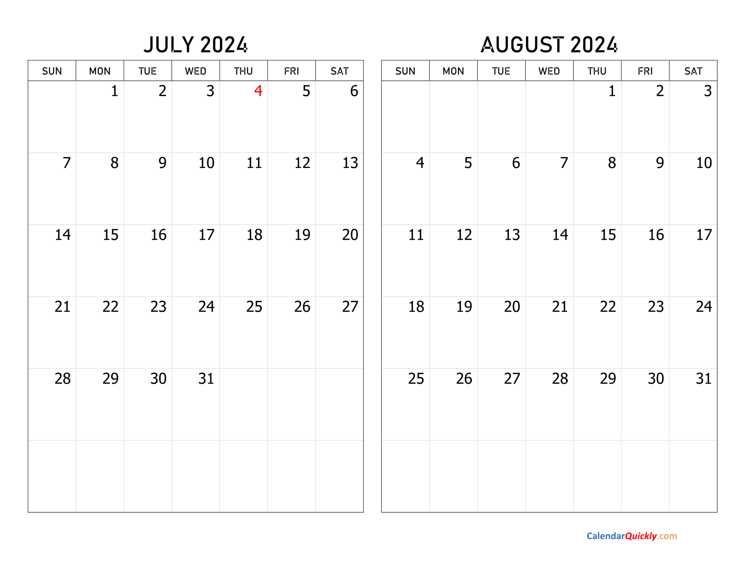 July And August 2024 Calendar | Calendar Quickly for July August Calendar 2024