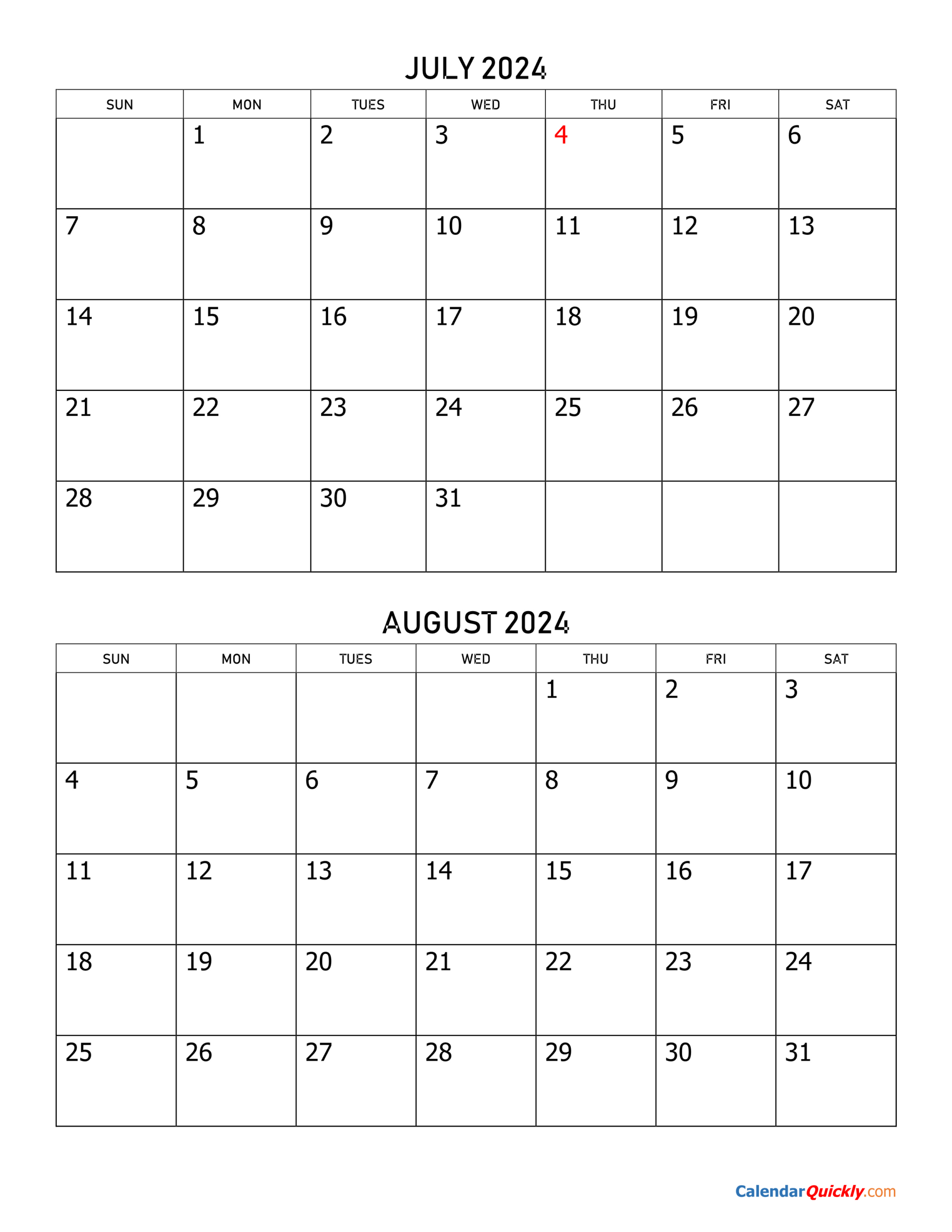 July And August 2024 Calendar | Calendar Quickly pertaining to Printable Monthly Calendar July And August 2024