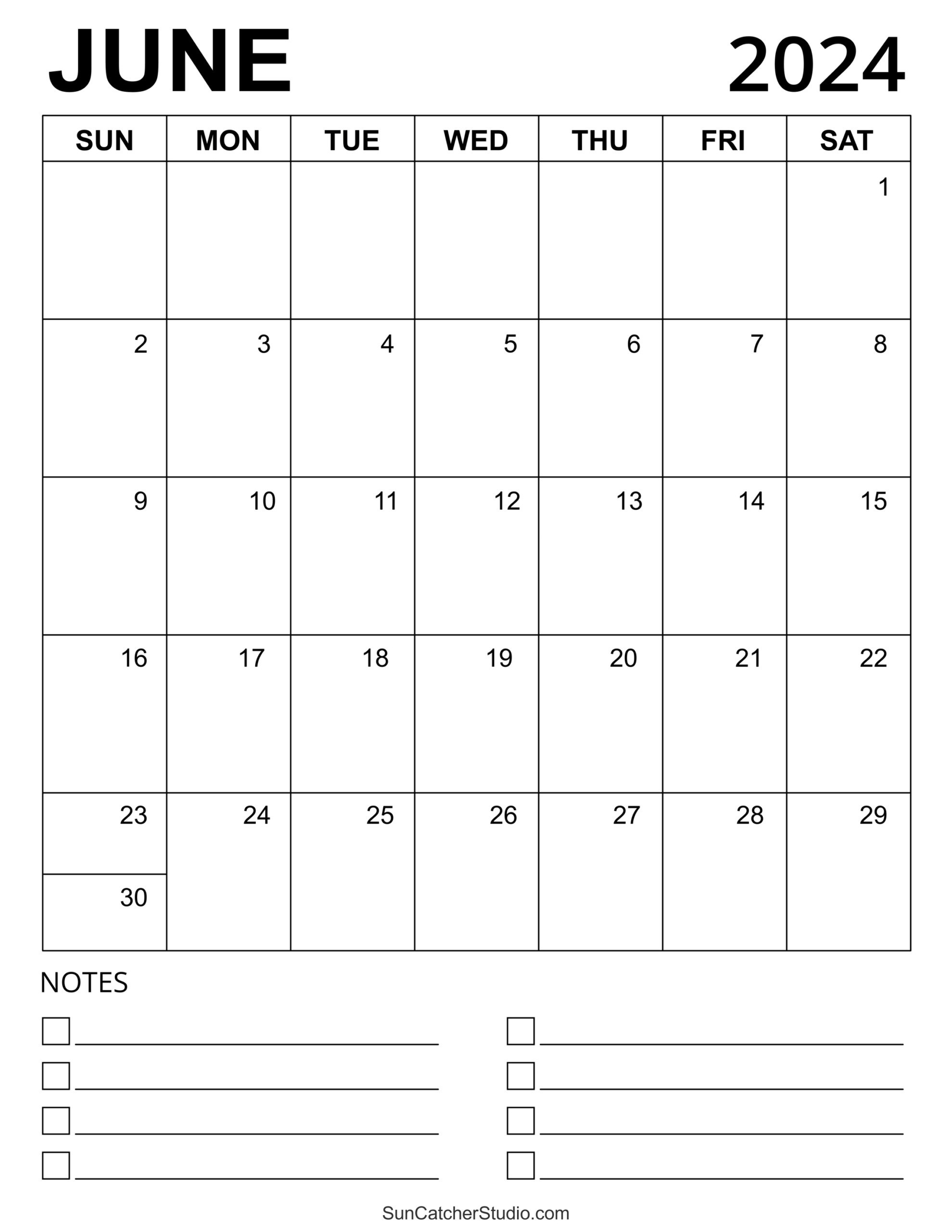 June 2024 Calendar (Free Printable) – Diy Projects, Patterns pertaining to Free Printable Big Grid June 2024 Calendar