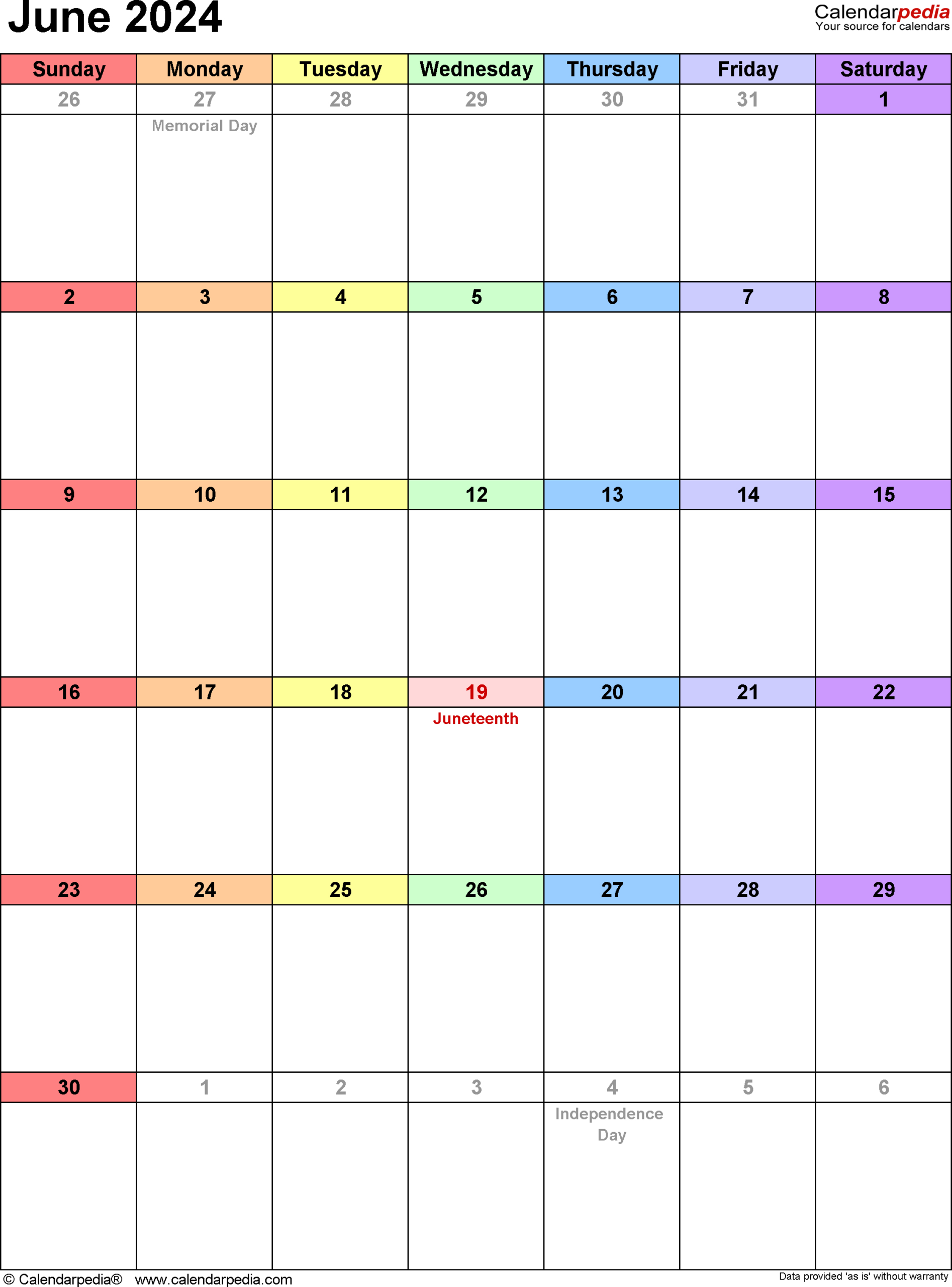 June 2024 Calendar | Templates For Word, Excel And Pdf within Free Printable Big Grid June 2024 Calendar