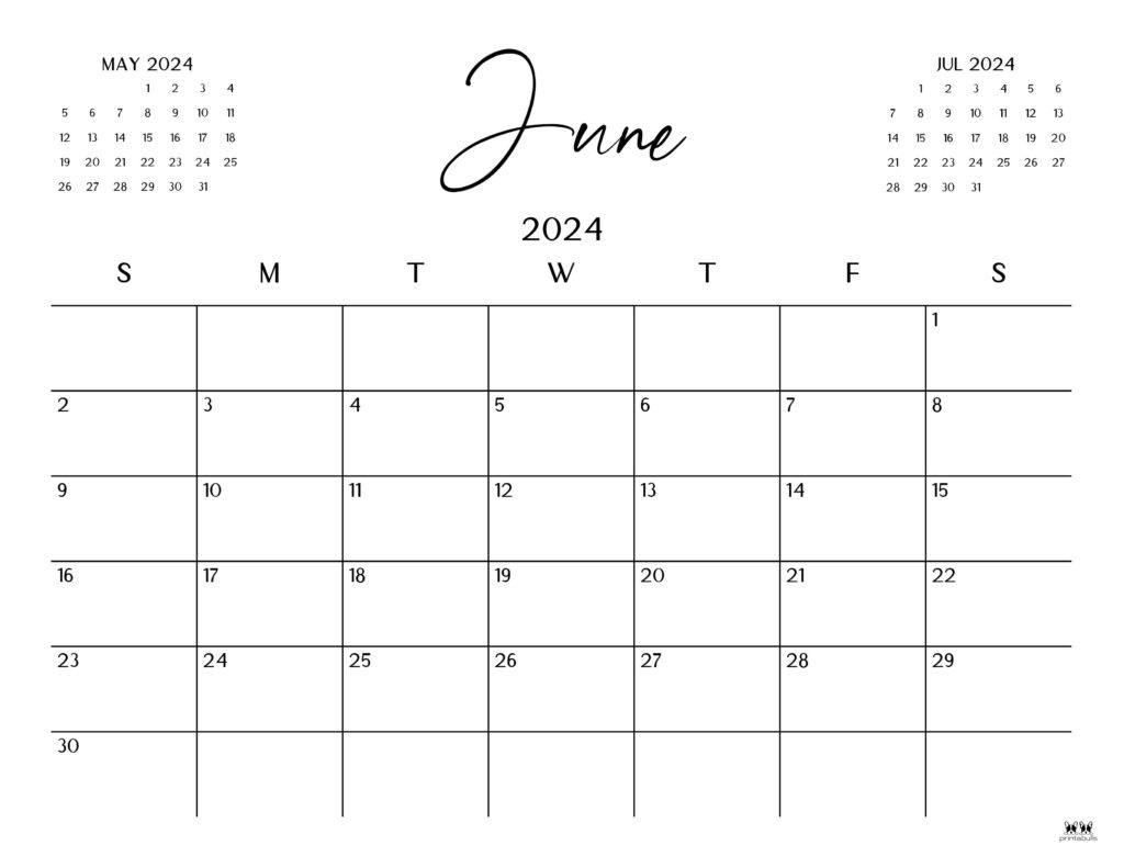 June 2024 Calendars - 50 Free Printables | Printabulls with regard to Free Printable Calendar 2024 May And June