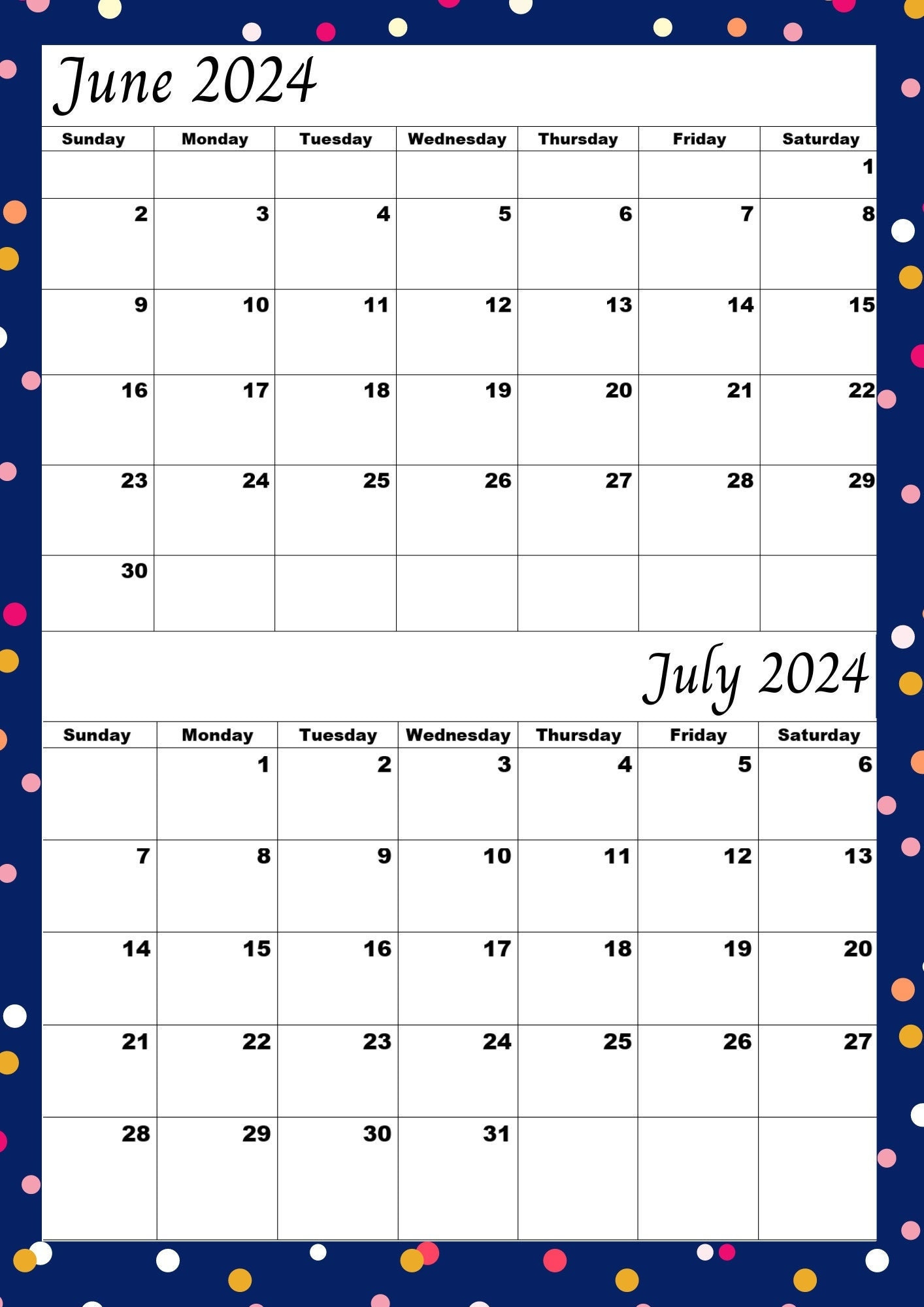 June 2024 July 2024 Calendar,June 2024,July 2024,Printable for Free Printable Calendar 2024 June July