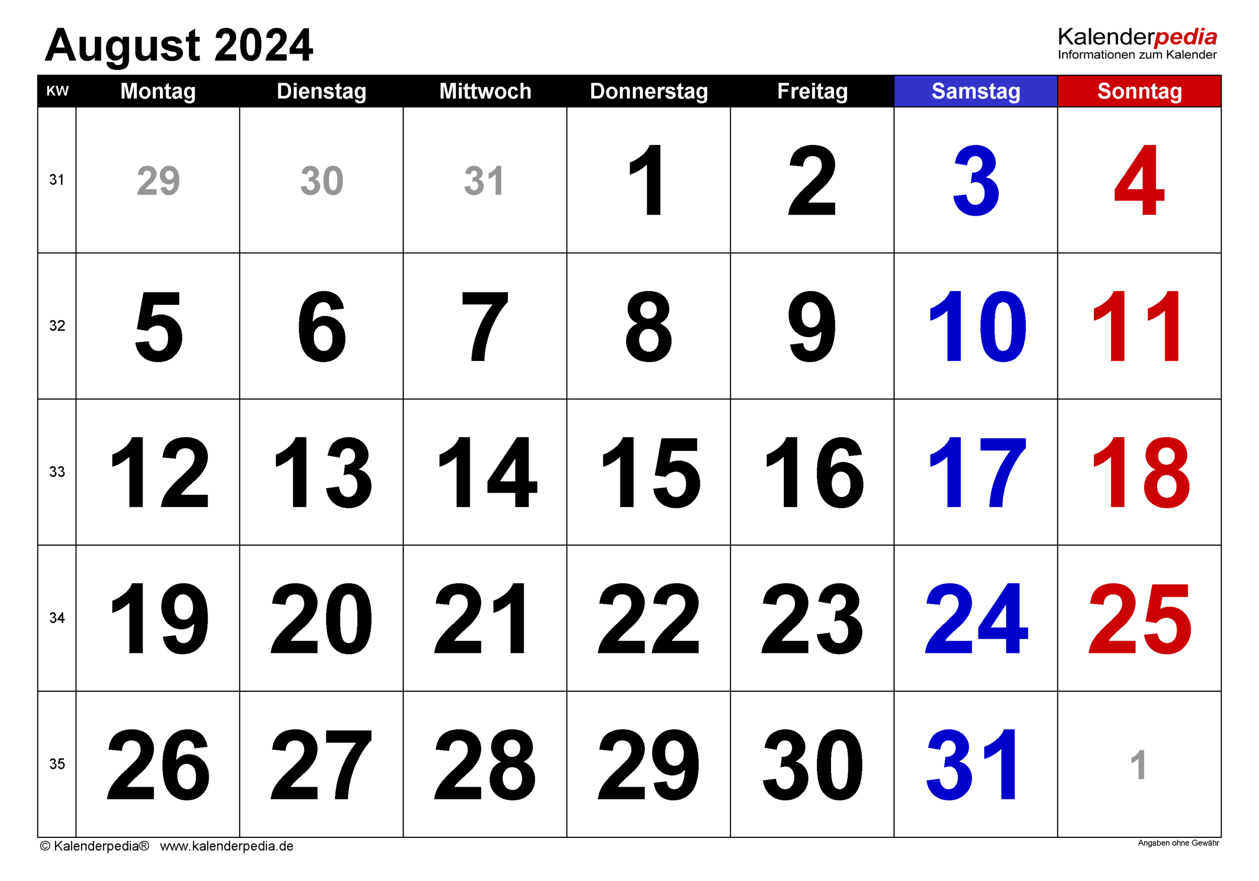 Kalender August 2024 Als Pdf-Vorlagen inside Calendar August 17 2024