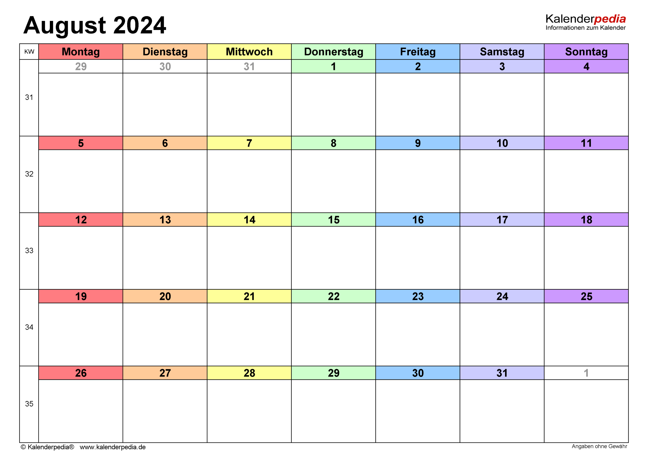 Kalender August 2024 Als Pdf-Vorlagen regarding Calender August 2024