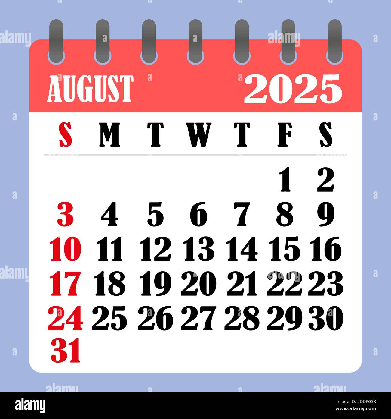 Letter Calendar For August 2025. The Week Begins On Sunday. Time in August 2025 Calendar