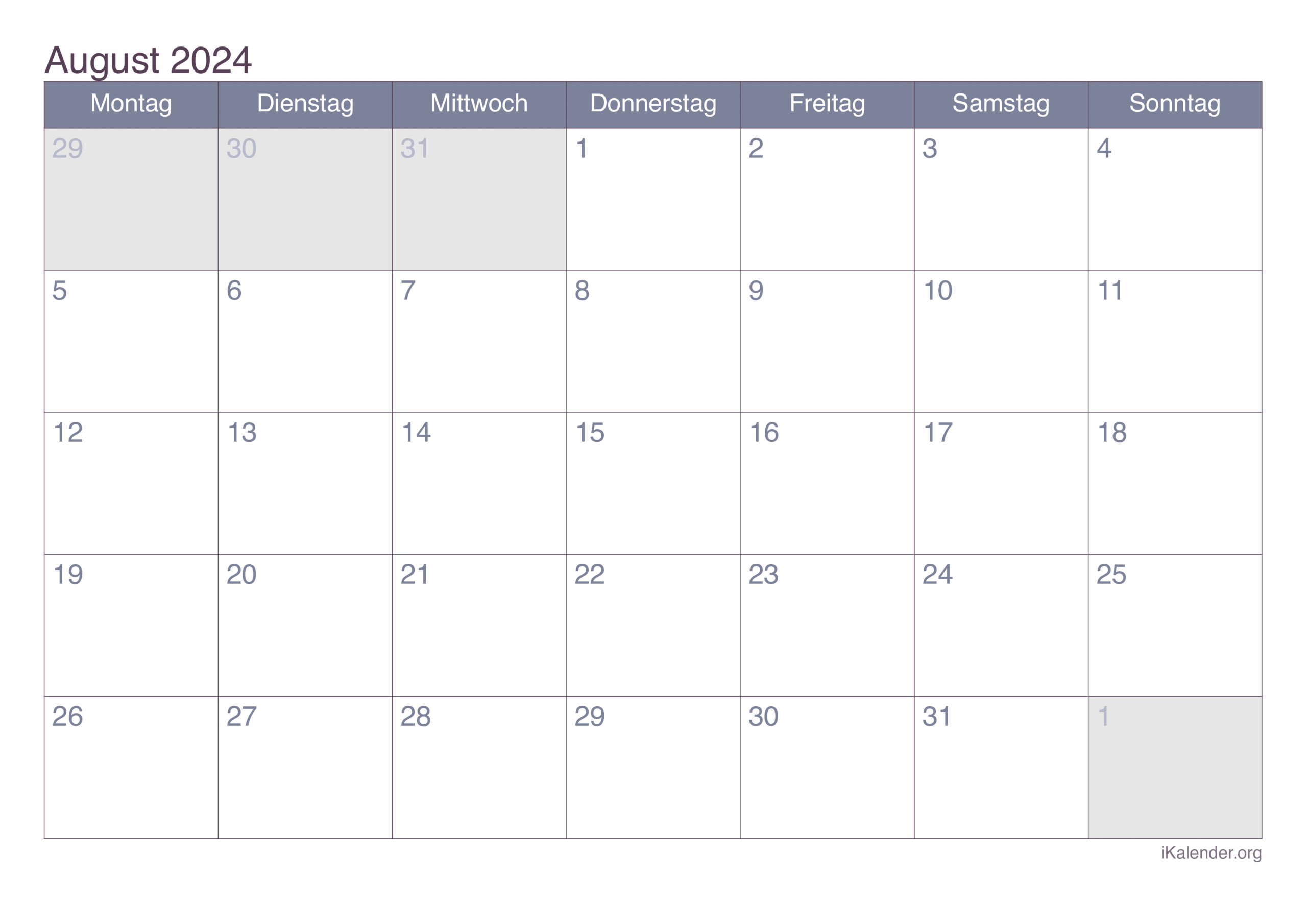 Monatskalender August 2024 Zum Ausdrucken in August September Calender 2024