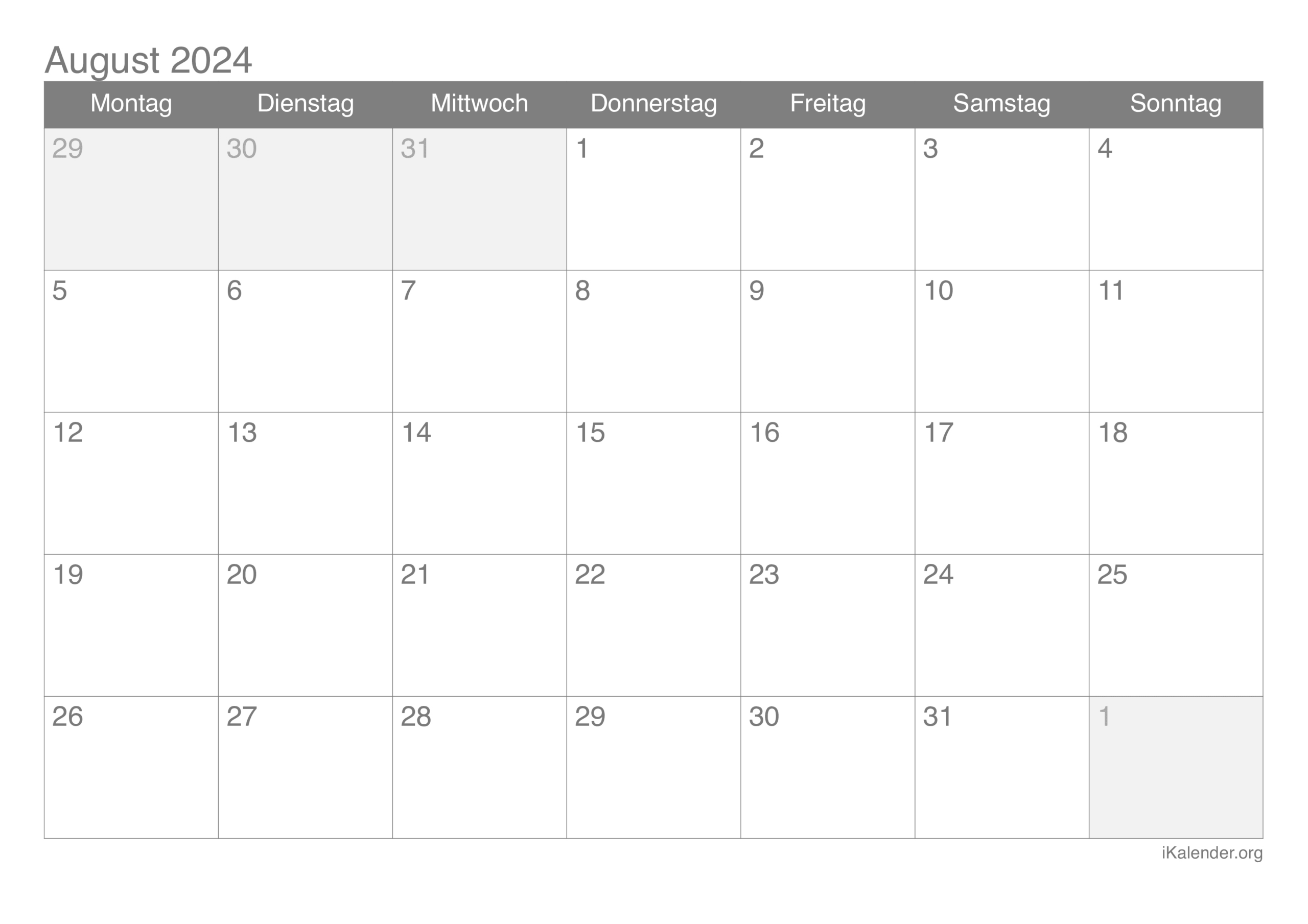 Monatskalender August 2024 Zum Ausdrucken regarding Calender August 2024