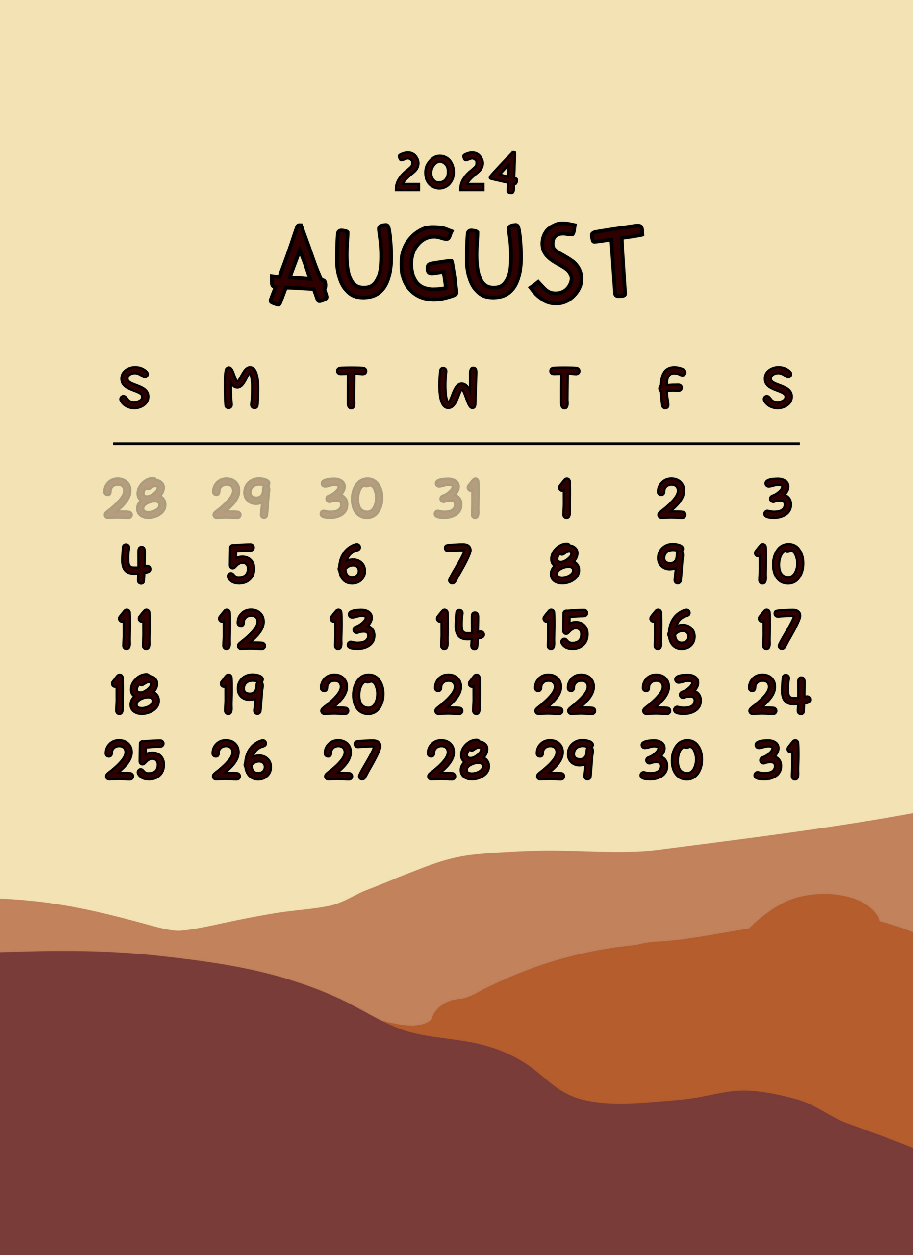 Monthly Calendar 2024, August Calendar 2024, August 2024, Calendar for August Calendar Themes 2024