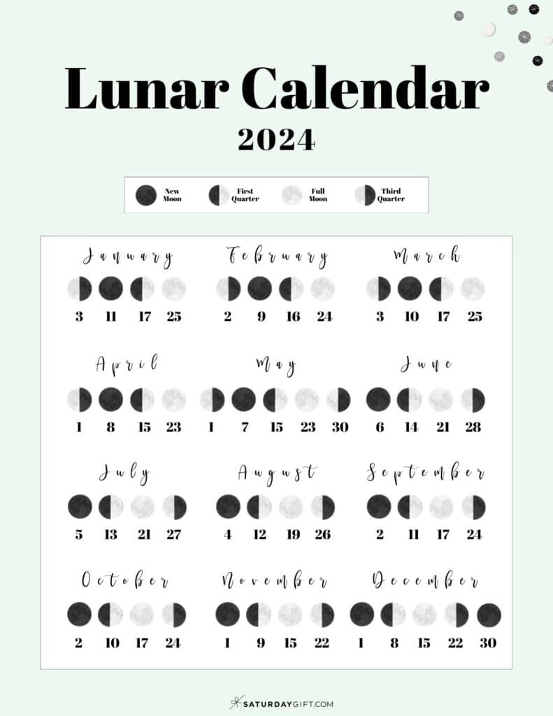 Moon Phase Calendar - Cute &amp; Free Printable 2024 Lunar Calendar for Free Printable Calendar 2024 With Moon Phases