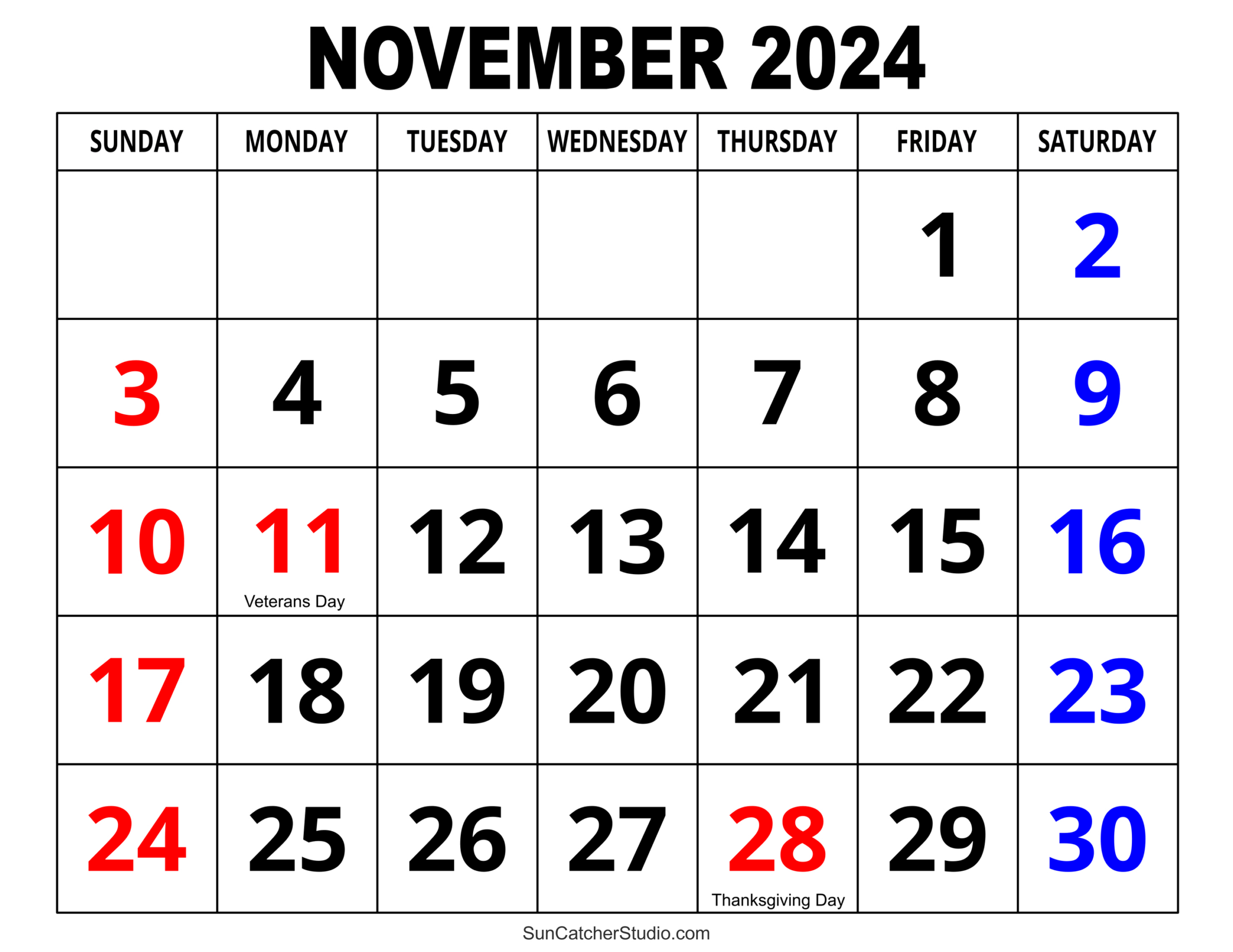 November 2024 Calendar (Free Printable) – Diy Projects, Patterns intended for Free Printable Calendar 2024 November Download