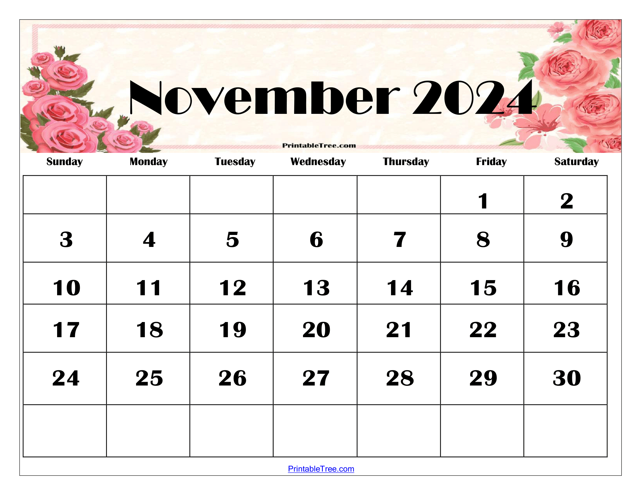 November 2024 Calendar Printable Pdf Template With Holidays pertaining to Free Printable Blank November 2024 Calender