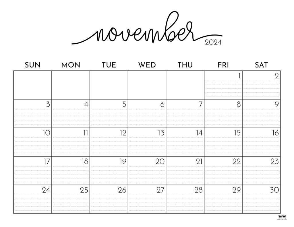 November 2024 Calendars - 50 Free Printables | Printabulls throughout Free Printable Calendar 2024 November Download